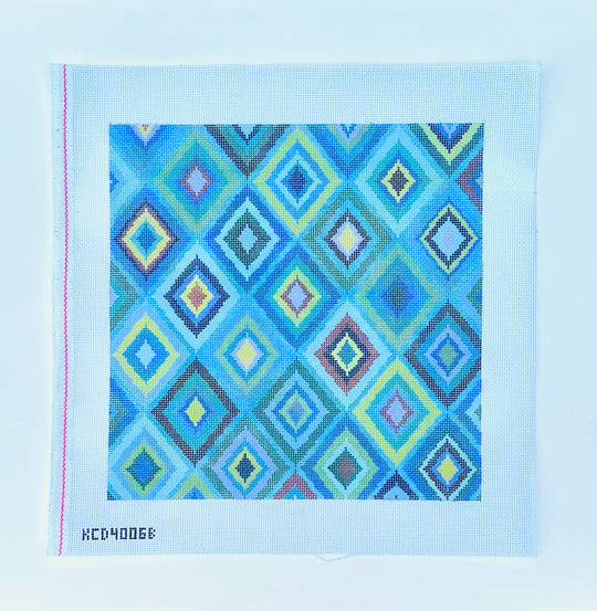 Multicolored Diamond Pillow - Blue August Trunk Show-Needlepoint Canvas-KCN Designers-The Pepper Pot Barrington, IL