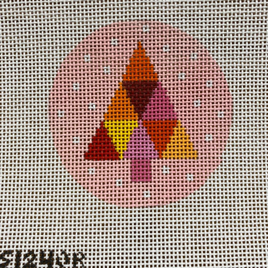 Multicolored Tree on Pink Round August Trunk Show-Needlepoint Canvas-KCN Designers-The Pepper Pot Barrington, IL