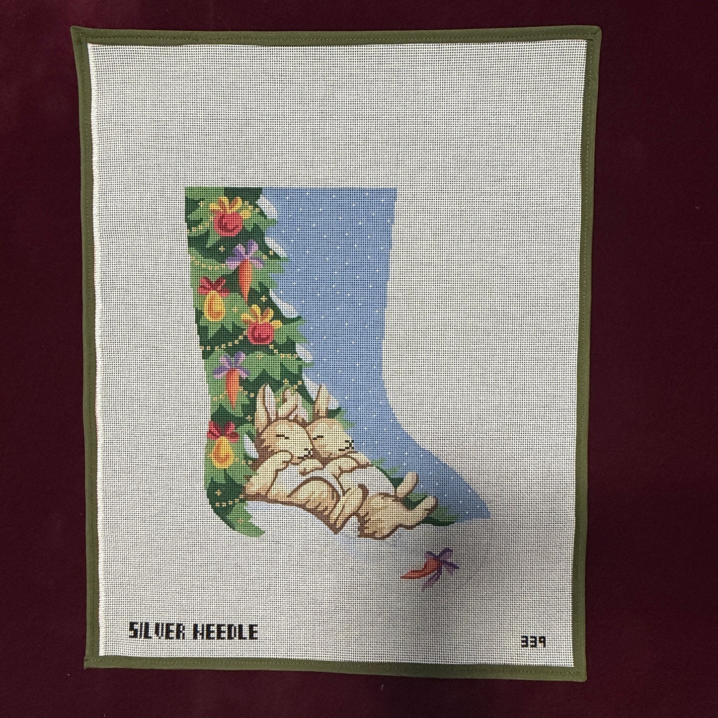 Napping Bunnies Stocking-Needlepoint Canvas-Silver Needle-The Pepper Pot Barrington, IL