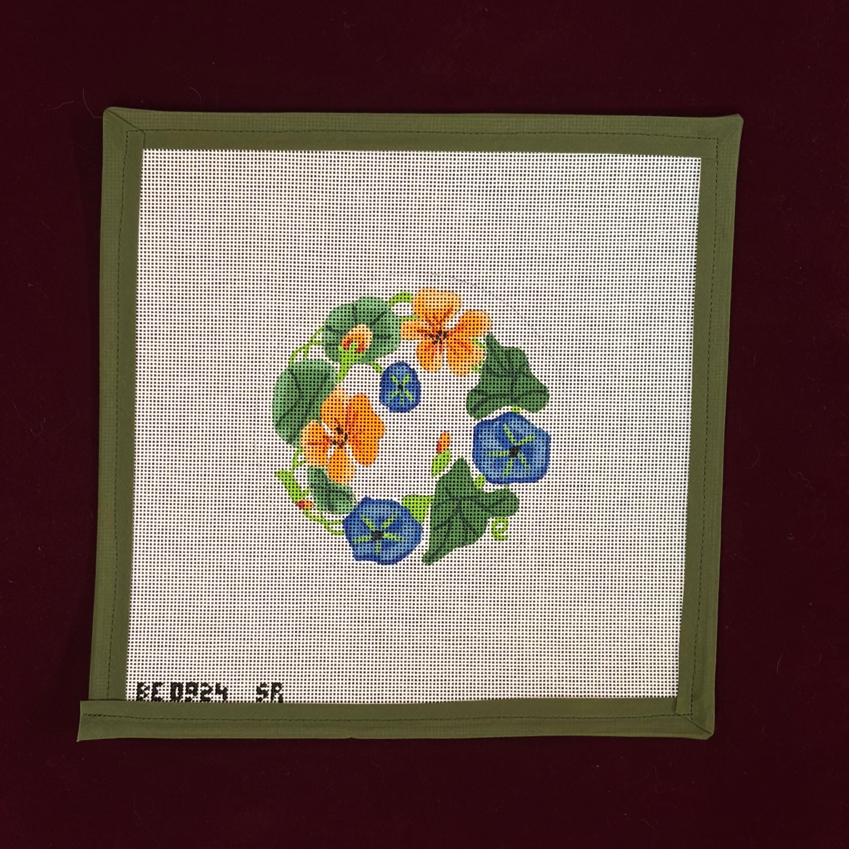 Nasturtiums Round-Canvas-Susan Roberts Needlepoint-The Pepper Pot