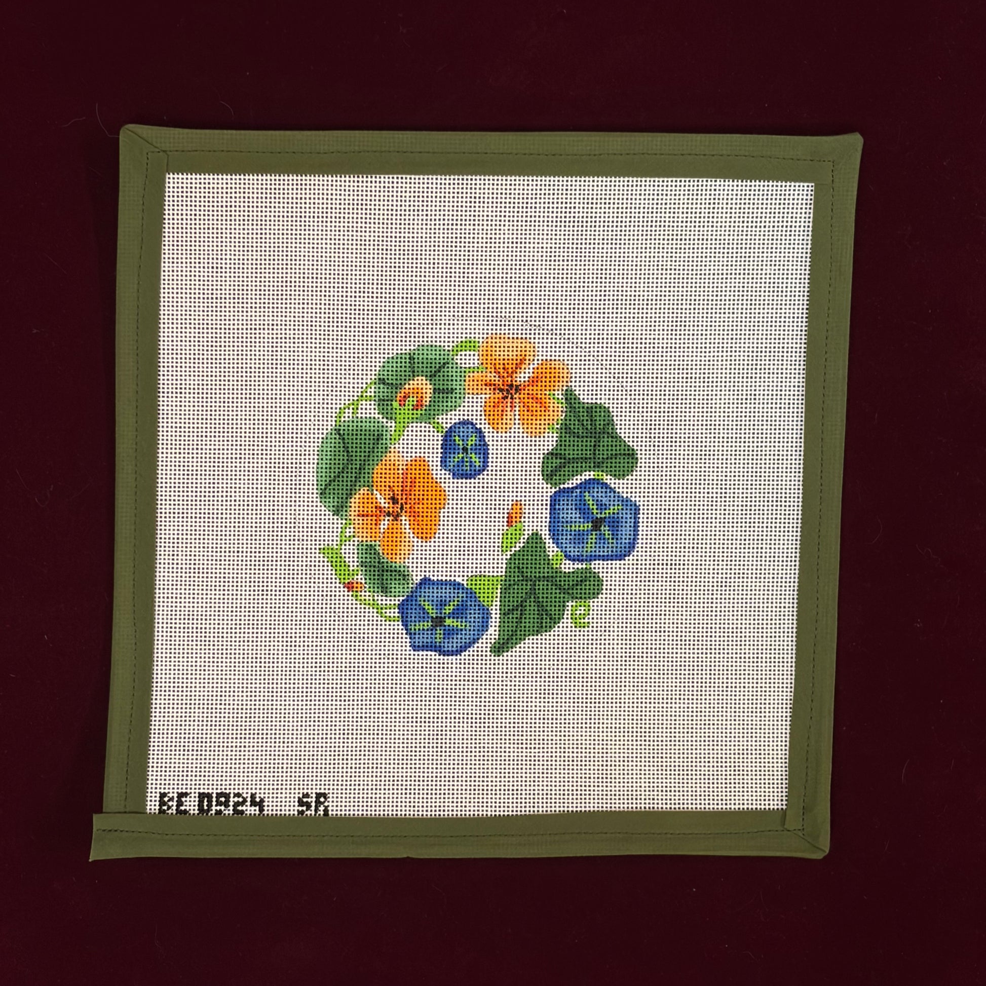 Nasturtiums Round-Canvas-Susan Roberts Needlepoint-The Pepper Pot