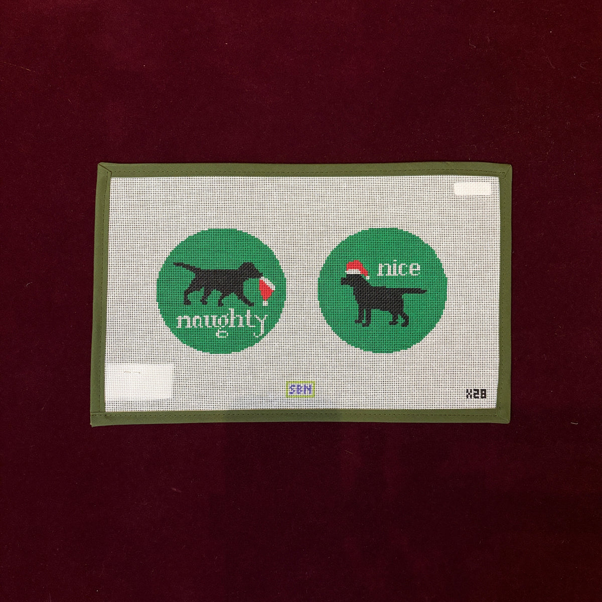 Naughty/Nice Black Labs 2-sided Ornament-Needlepoint Canvas-Susan Battle Needlepoint-The Pepper Pot Barrington, IL