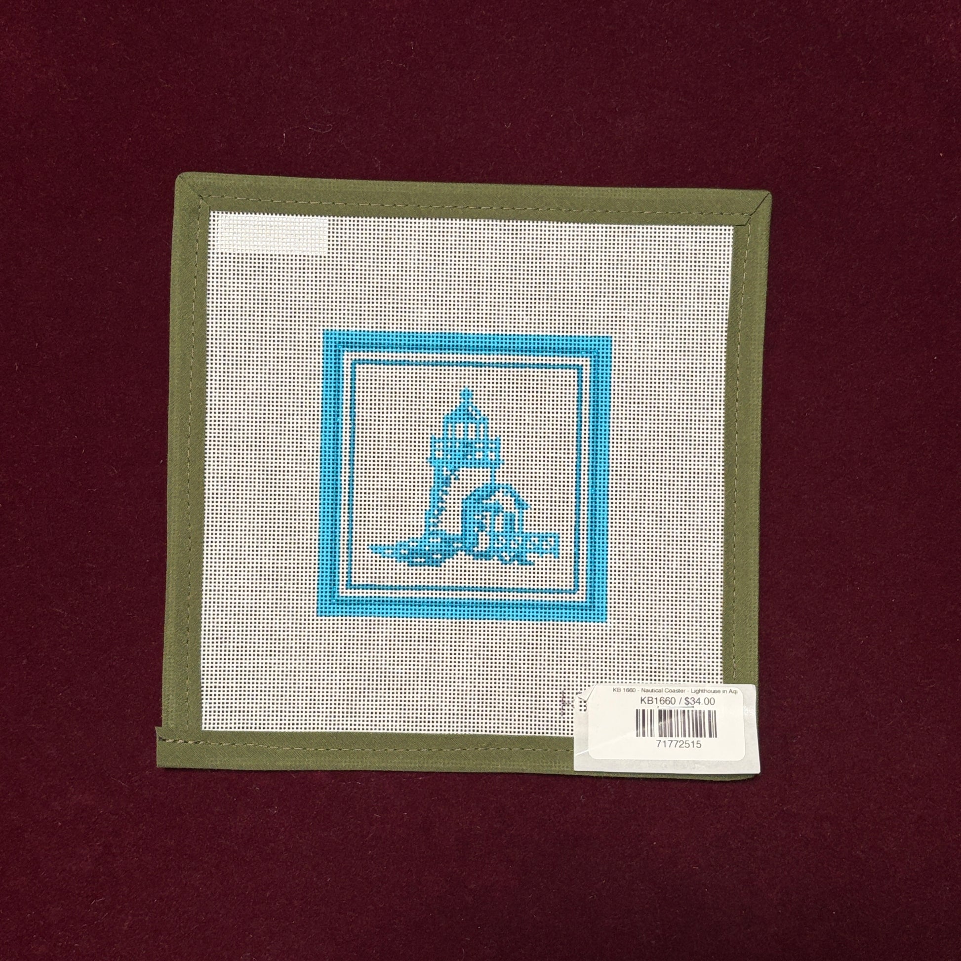Nautical Coaster - Lighthouse in Aqua-Needlepoint Canvas-Bradley Needlepoint-The Pepper Pot Barrington, IL