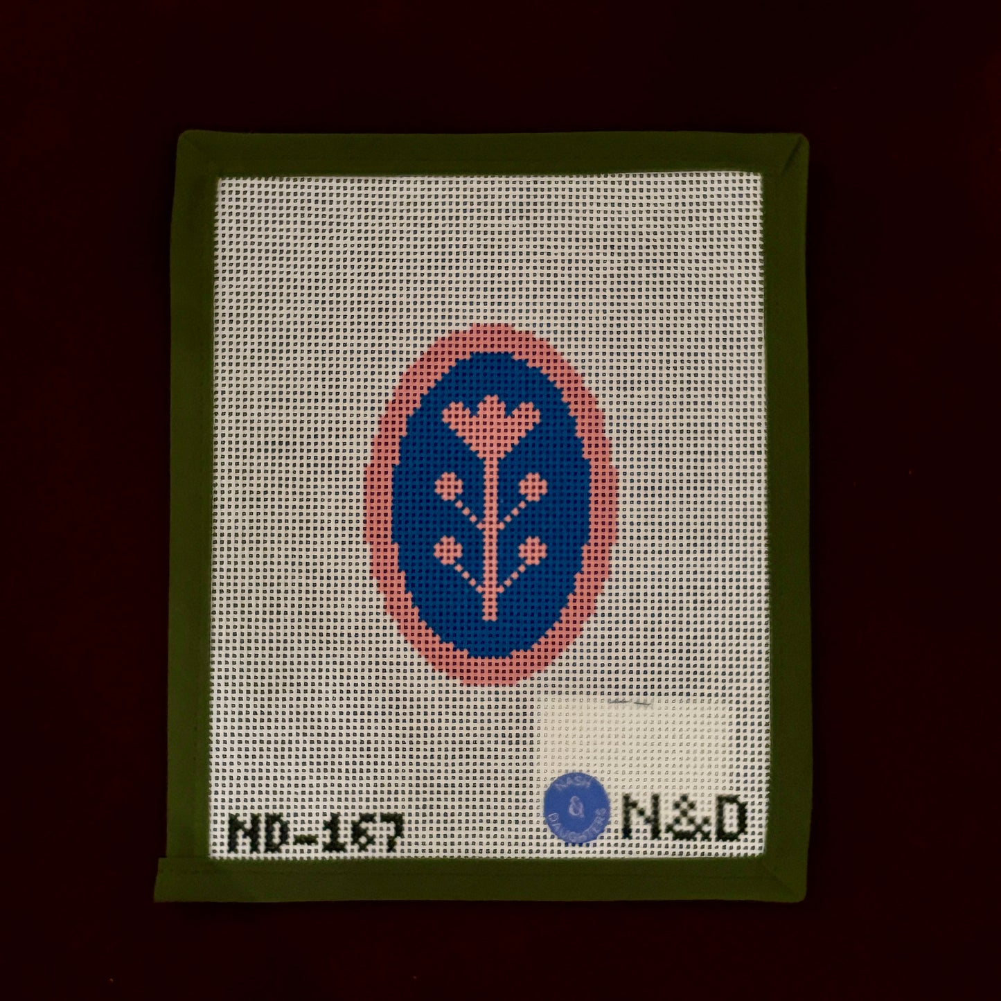 Navy & Pink Block Flower-Needlepoint Canvas-Nash and Daughters-The Pepper Pot Barrington, IL