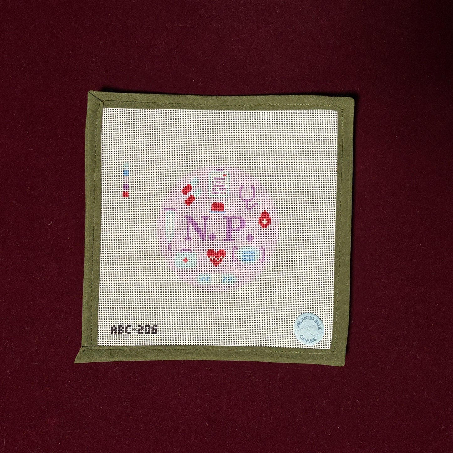 Nurse Practitioner N.P. Round-Needlepoint Canvas-Atlantic Blue Canvas-The Pepper Pot Barrington, IL