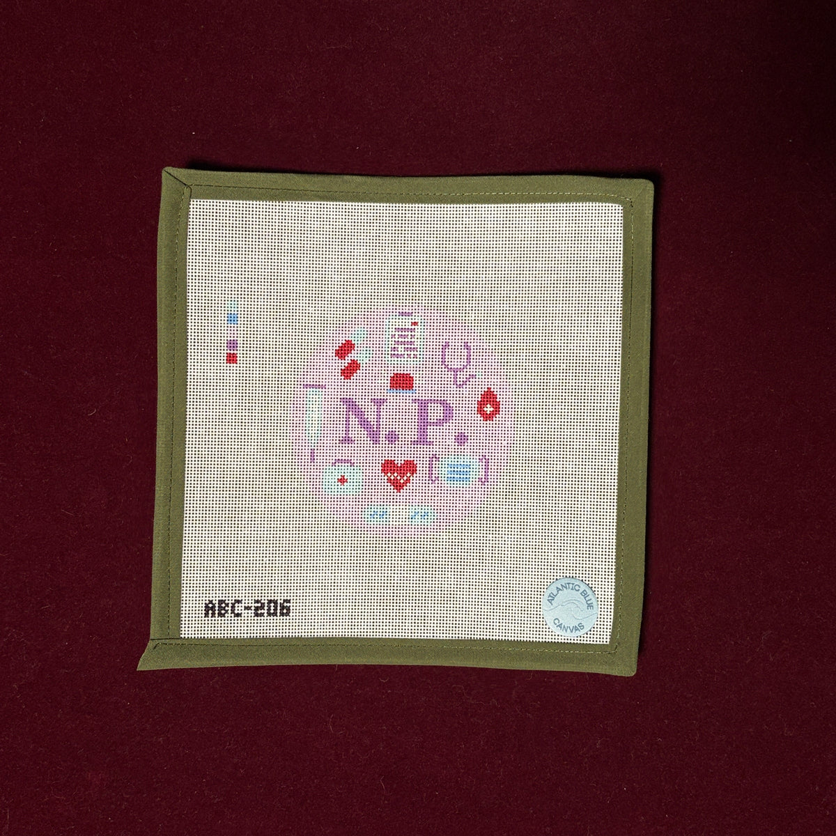 Nurse Practitioner N.P. Round-Needlepoint Canvas-Atlantic Blue Canvas-The Pepper Pot Barrington, IL
