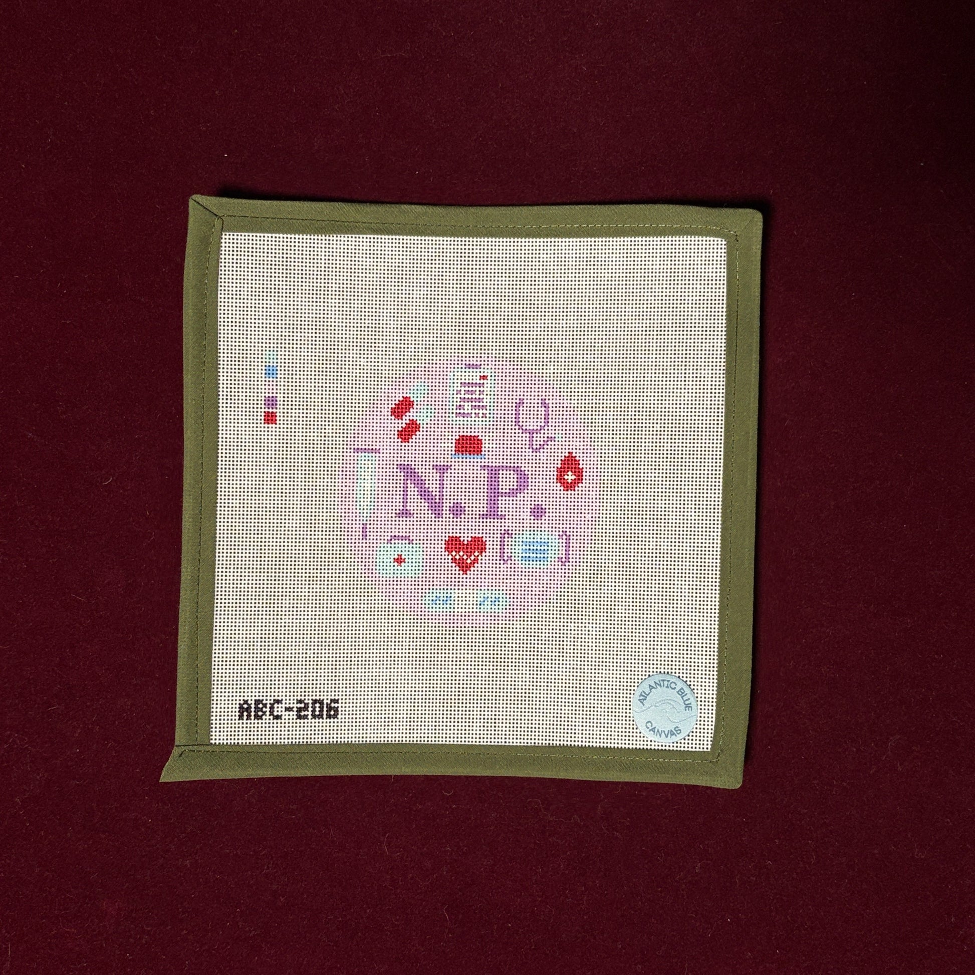 Nurse Practitioner N.P. Round-Needlepoint Canvas-Atlantic Blue Canvas-The Pepper Pot Barrington, IL