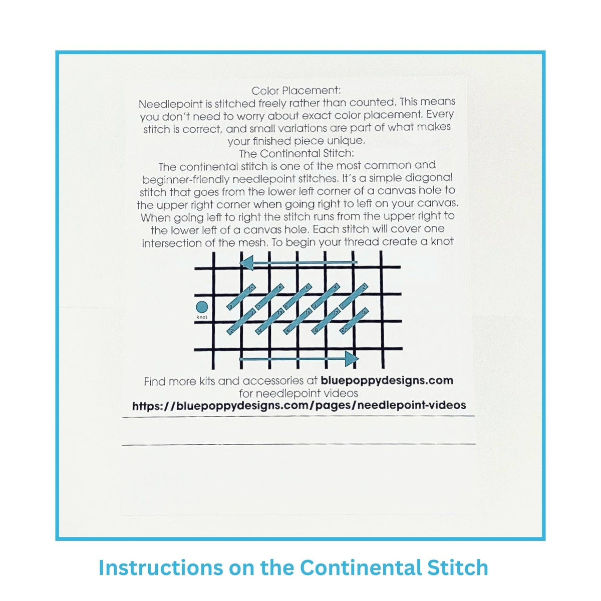 Instructions on Continental Stitch with text and diagram on a light gray background