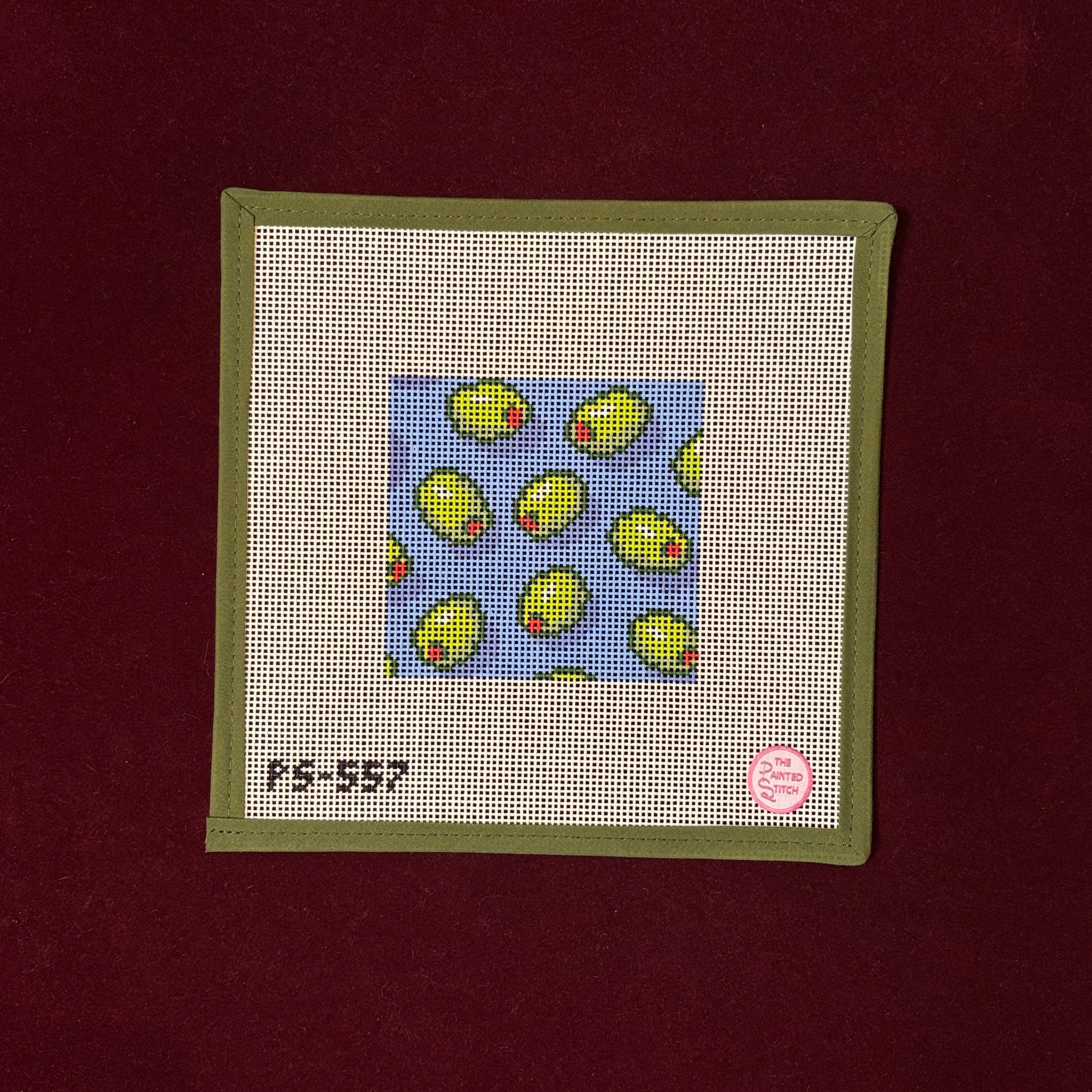 Olive Coaster-Needlepoint Canvas-Painted Stitch-The Pepper Pot Barrington, IL
