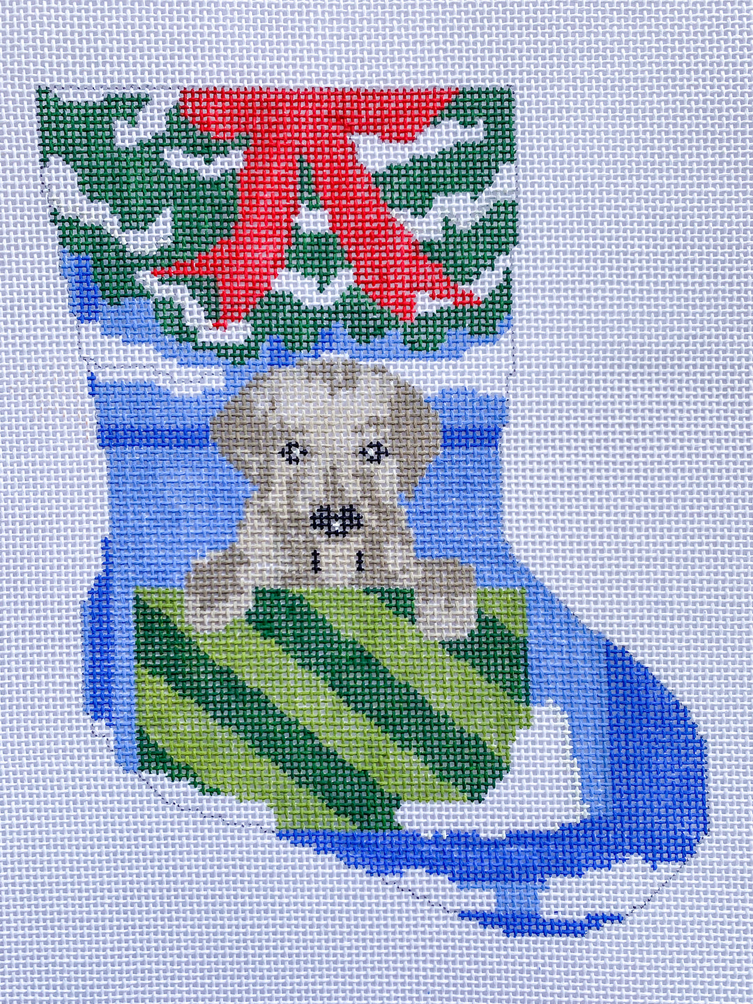 Open for Joy Ornament Sized Stocking Canvas August Trunk Show-Needlepoint Canvas-KCN Designers-The Pepper Pot Barrington, IL