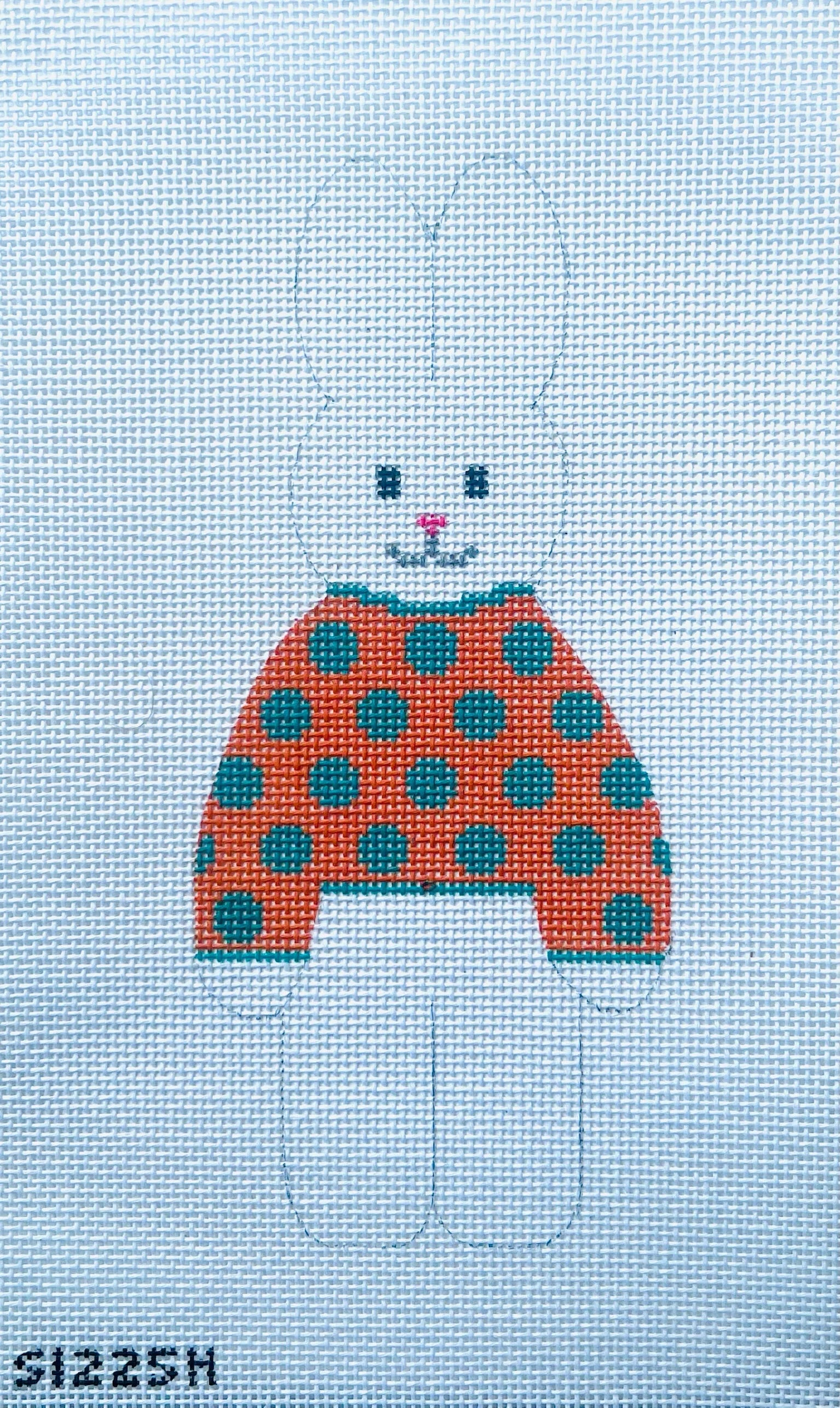 Orange and Teal Polka Dot Bunny August Trunk Show-Needlepoint Canvas-KCN Designers-The Pepper Pot Barrington, IL