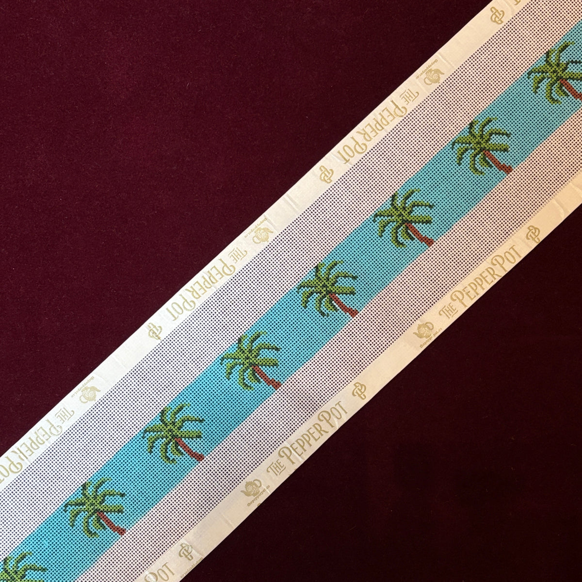 Palm Trees Teal Belt-Needlepoint Canvas-Elm Tree-The Pepper Pot Barrington, IL