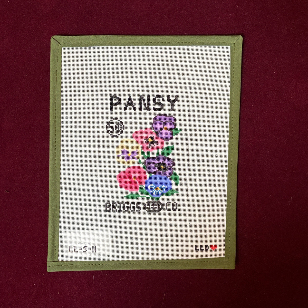 Pansy Seed Packet (18 Mesh)-Needlepoint Canvas-Laura Love Designs-The Pepper Pot Barrington, IL