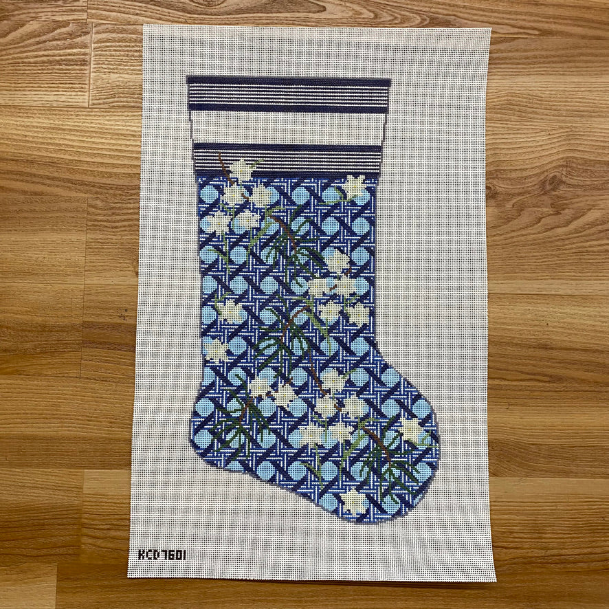 Paperwhites on Leigh Large Stocking August Trunk Show-Needlepoint Canvas-KCN Designers-The Pepper Pot Barrington, IL