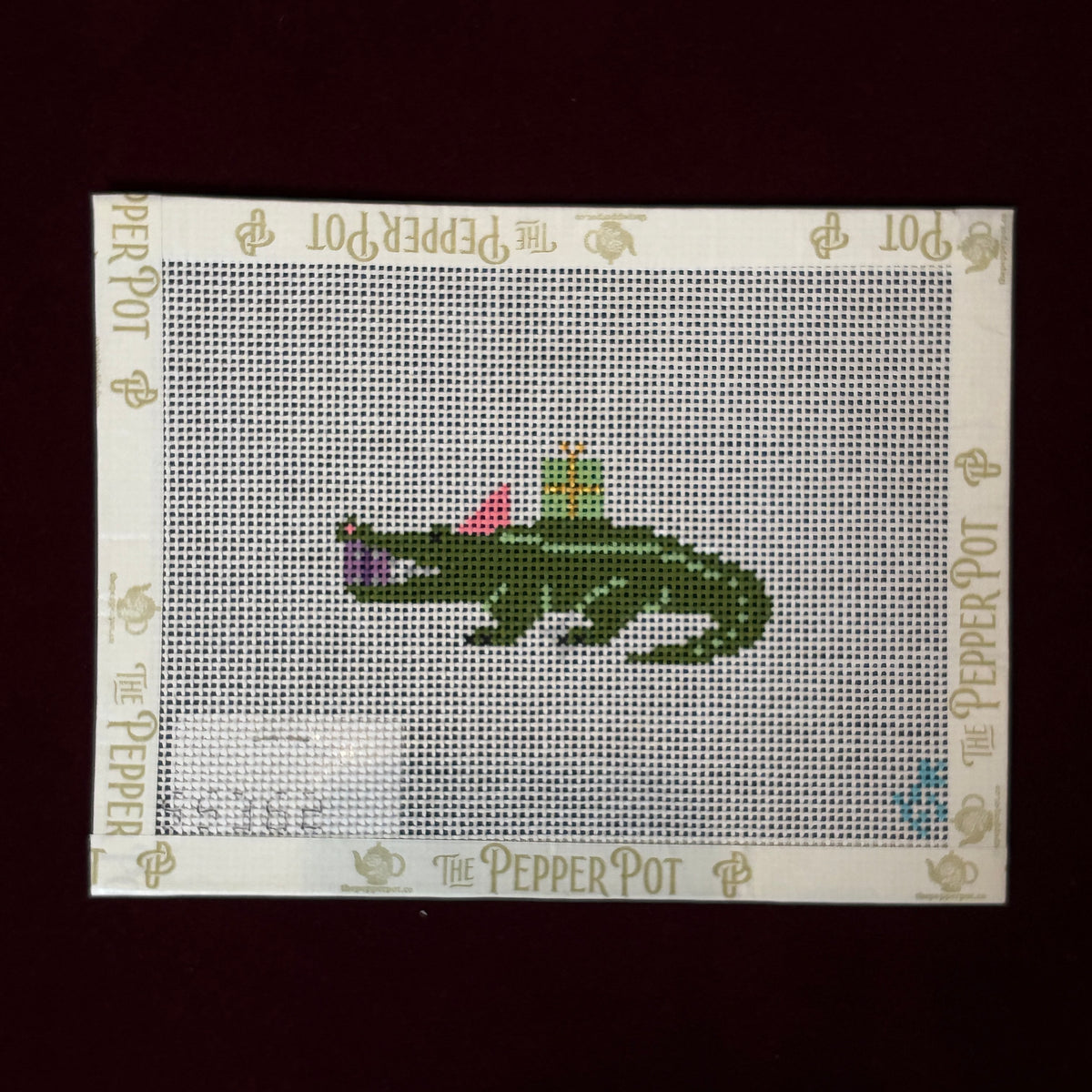 Party Animal, Alligator 13 Mesh-Needlepoint Canvas-Stitch Style-The Pepper Pot Barrington, IL