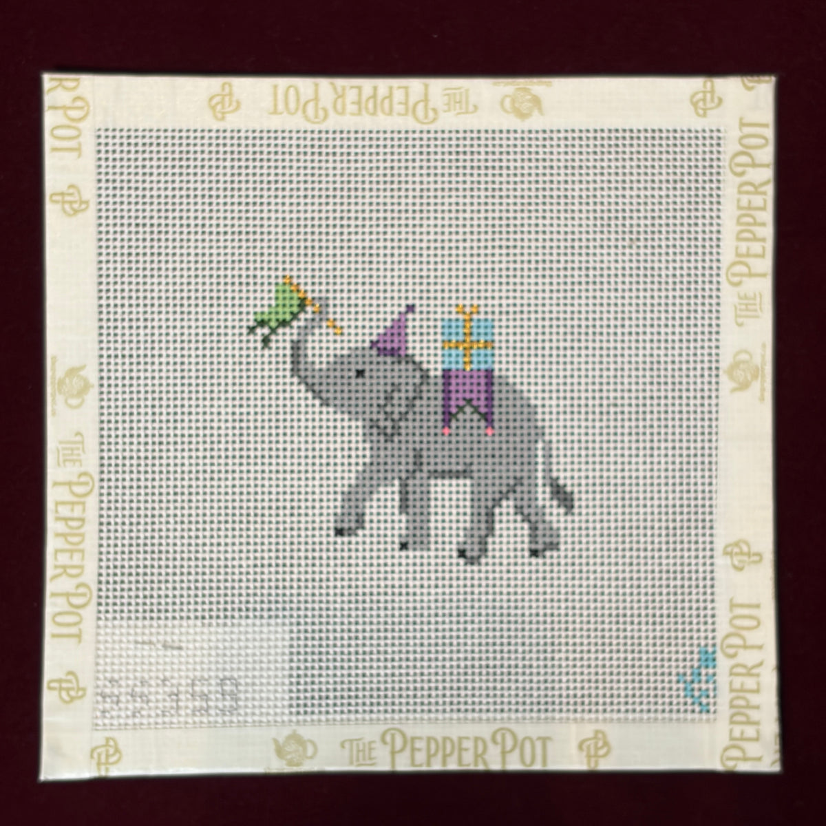 Party Animal, Elephant 13 Mesh-Needlepoint Canvas-Stitch Style-The Pepper Pot Barrington, IL