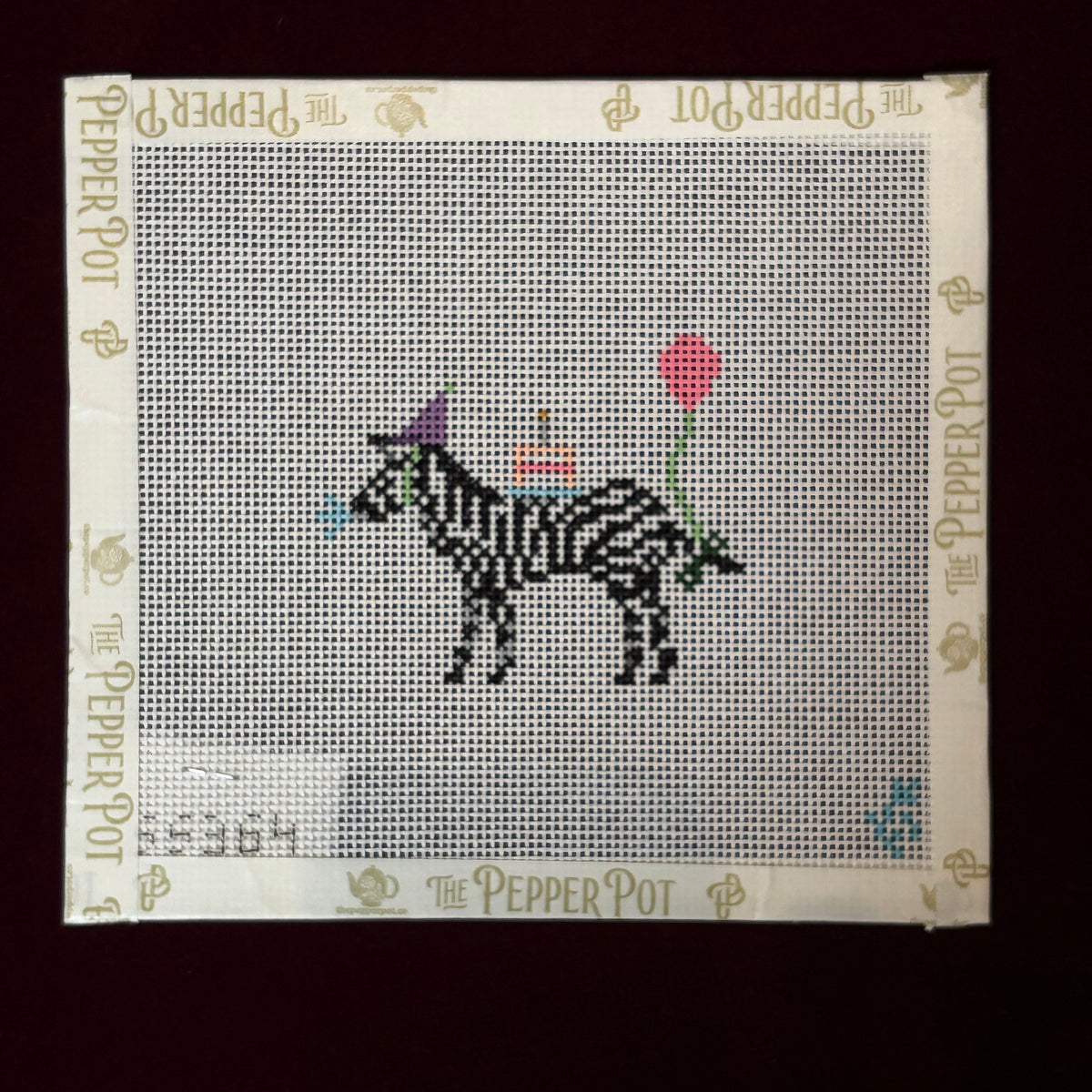 Party Animal, Zebra 13 Mesh-Needlepoint Canvas-Stitch Style-The Pepper Pot Barrington, IL