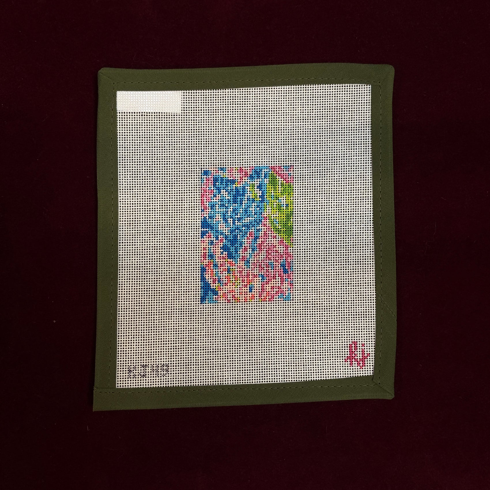 Party Coral Luggage Tag-Needlepoint Canvas-The Gingham Stitchery-The Pepper Pot Barrington, IL