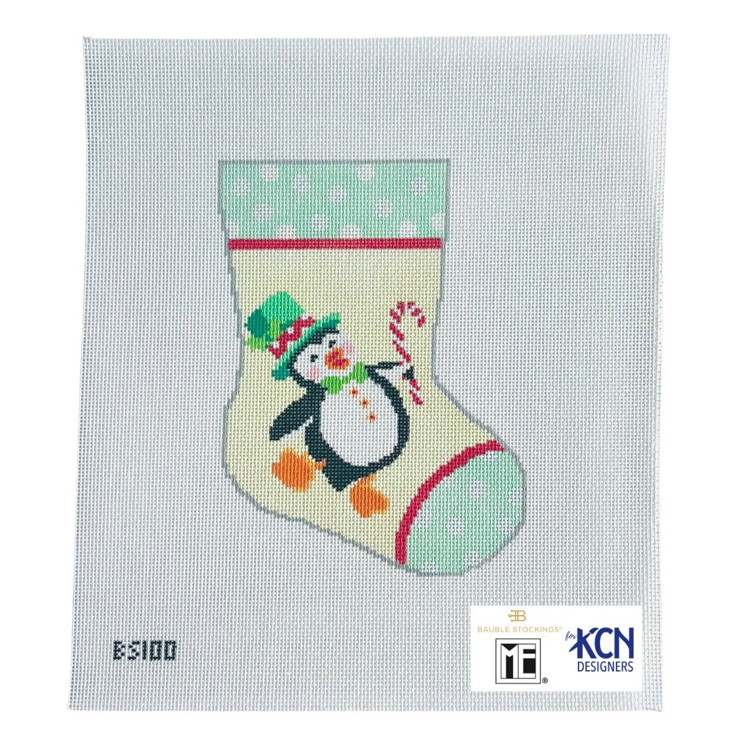 Penguin Ornament Sized Bauble Stocking Canvas August Trunk Show-Needlepoint Canvas-KCN Designers-The Pepper Pot Barrington, IL