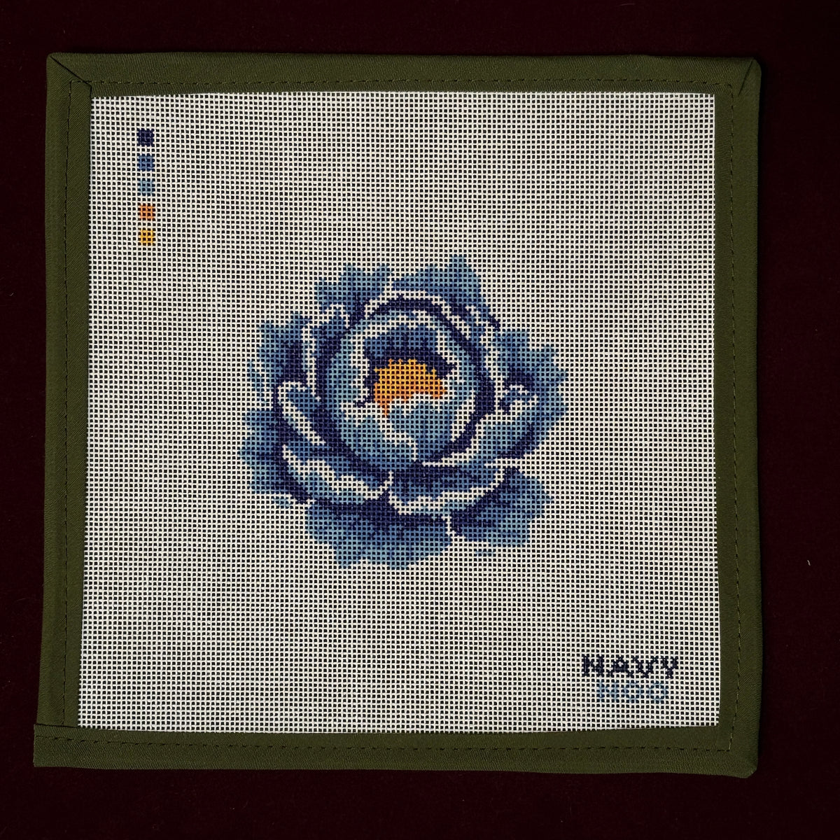 Peony Blue-Needlepoint Canvas-Navy Noo-The Pepper Pot Barrington, IL