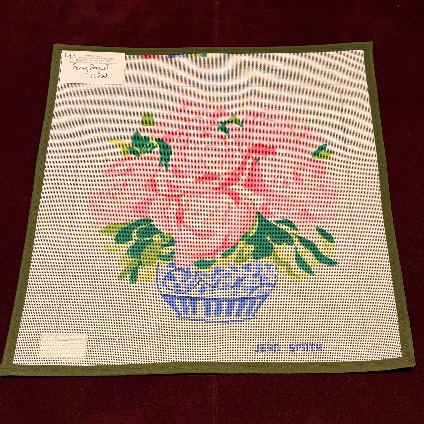 Peony Bouquet-Needlepoint Canvas-Jean Smith-The Pepper Pot Barrington, IL