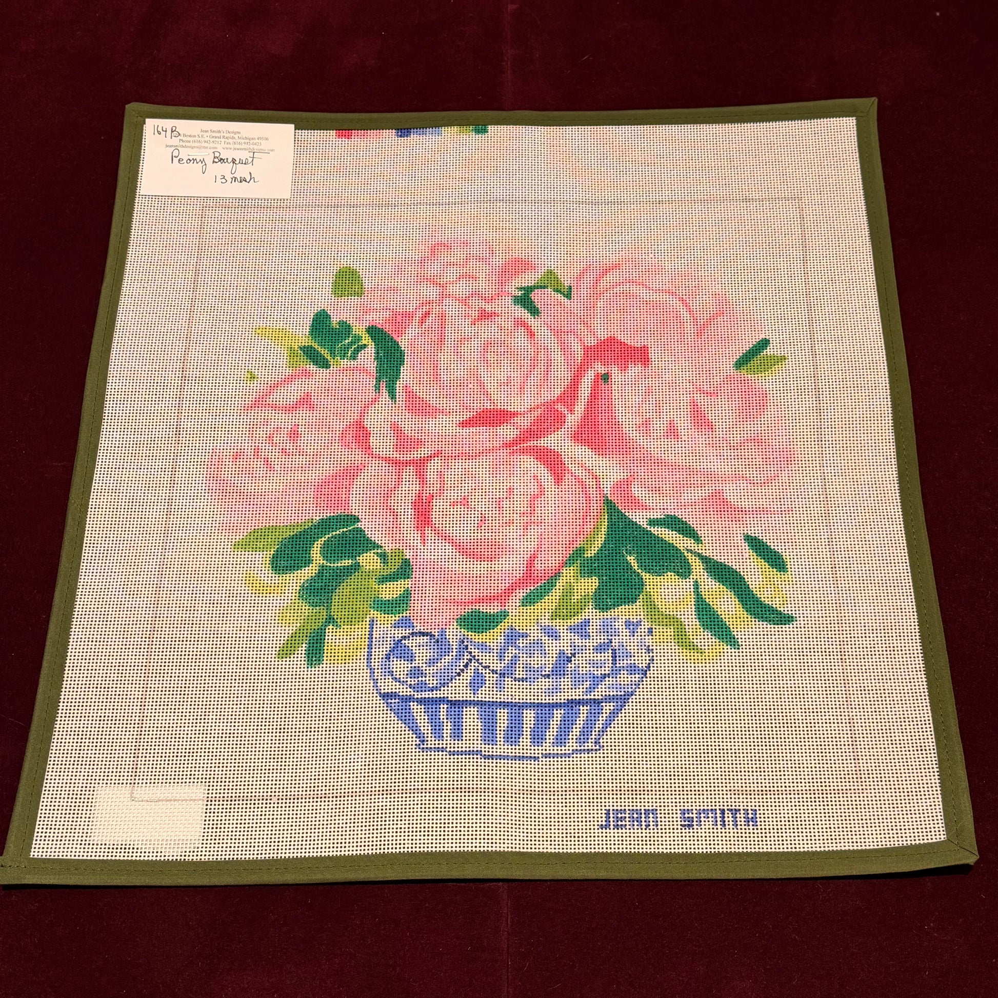 Peony Bouquet-Needlepoint Canvas-Jean Smith-The Pepper Pot Barrington, IL