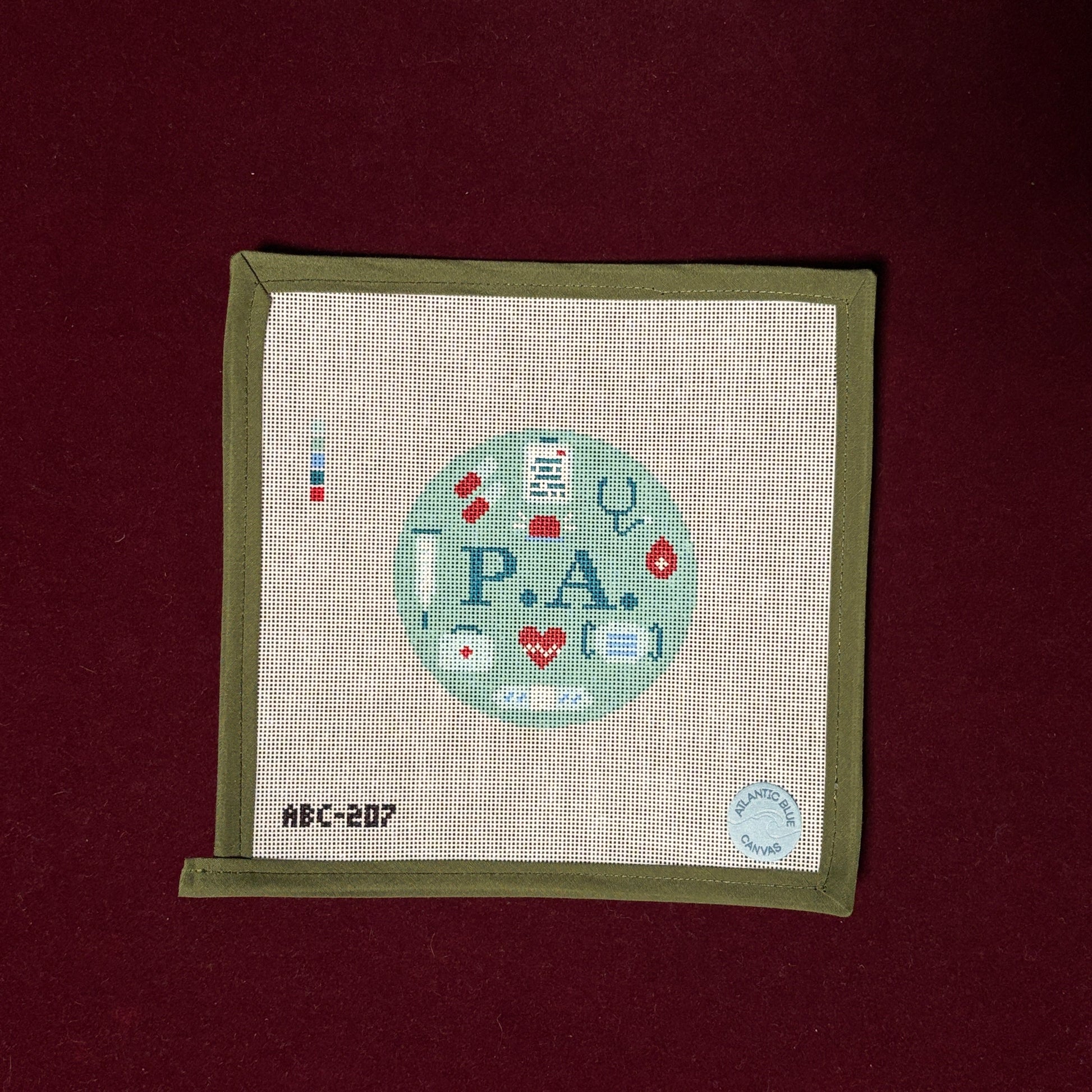 Physician Assistant P.A. Round-Needlepoint Canvas-Atlantic Blue Canvas-The Pepper Pot Barrington, IL