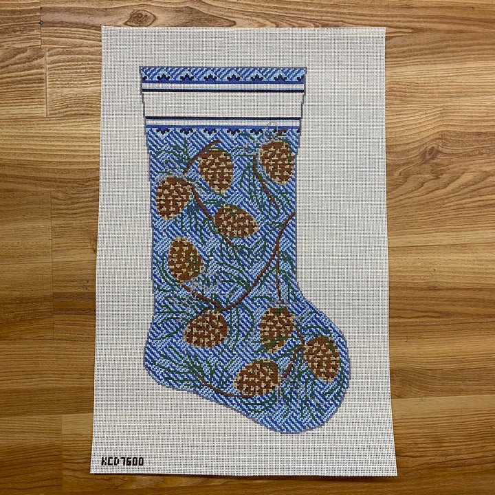 Pinecones on Jennie Large Stocking August Trunk Show-Needlepoint Canvas-KCN Designers-The Pepper Pot Barrington, IL