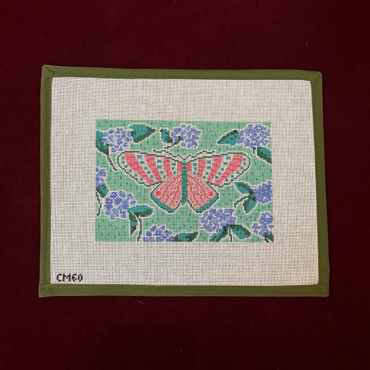 Pink and Green Butterfly with Hydrangeas-Needlepoint Canvas-Walker's Needlepoint-The Pepper Pot Barrington, IL