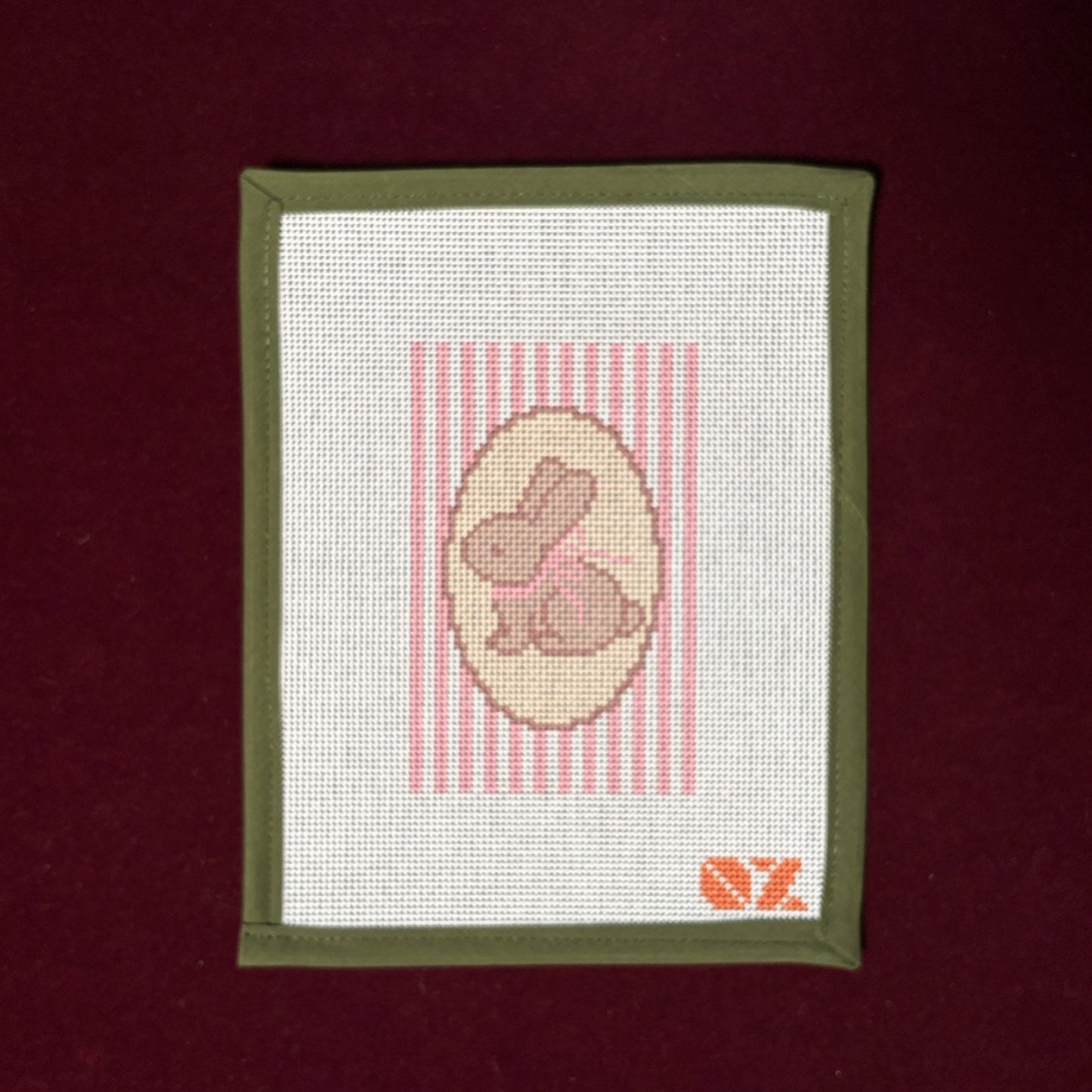 Pink Bunny Striped Oval-Needlepoint Canvas-Oz Needle and Thread-The Pepper Pot Barrington, IL