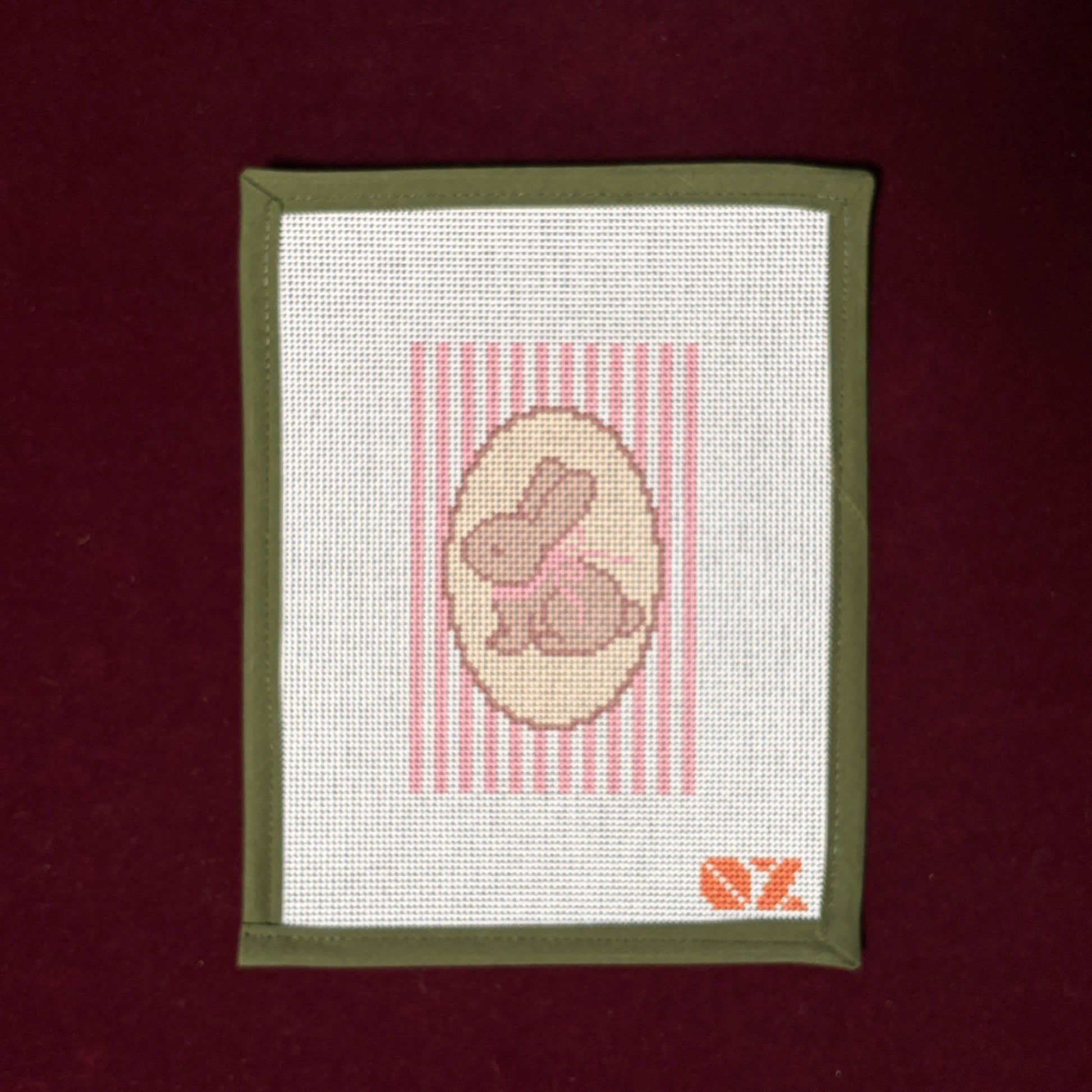 Pink Bunny Striped Oval-Needlepoint Canvas-Oz Needle and Thread-The Pepper Pot Barrington, IL