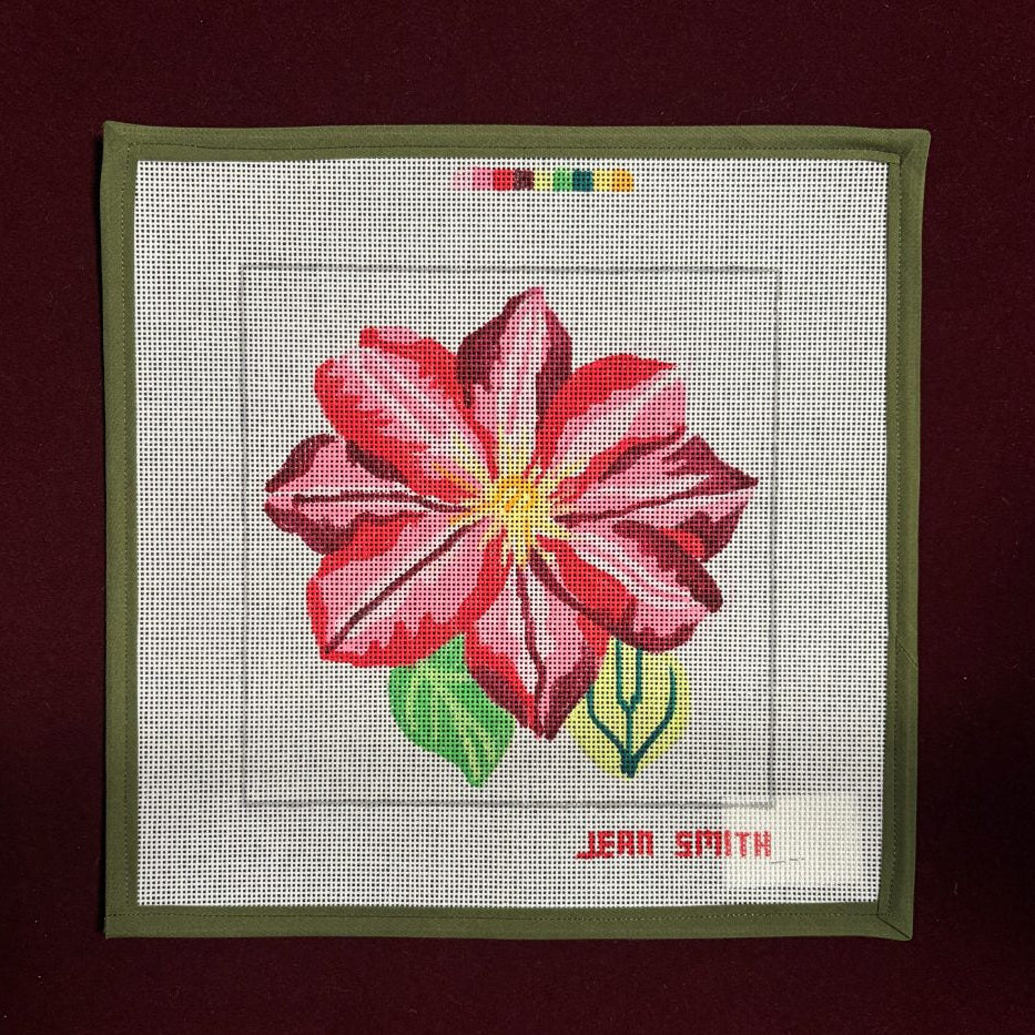 Pink Clematis-Needlepoint Canvas-Jean Smith-The Pepper Pot Barrington, IL