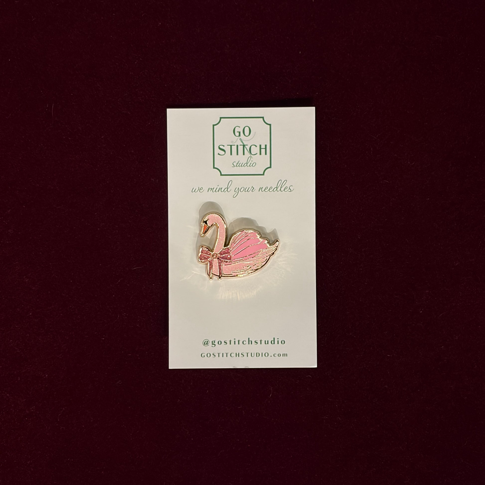 Pink Glitter Swan with Bow Needle Minder-Needle Minder-Go Stitch Studio-The Pepper Pot