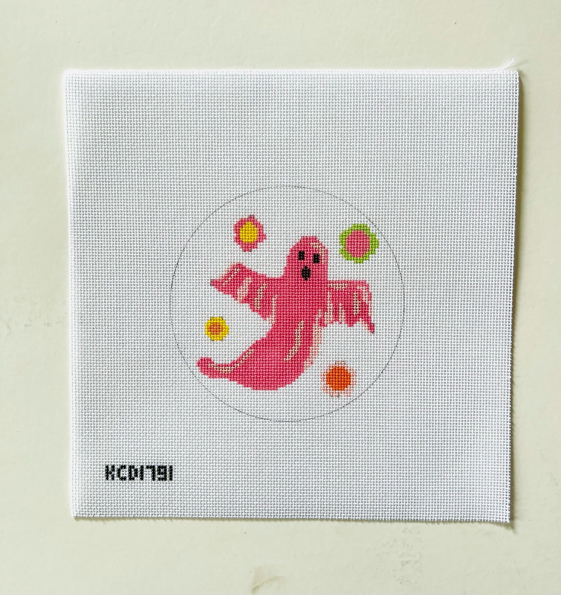 Pink Groovy Ghost Canvas August Trunk Show-Needlepoint Canvas-KCN Designers-The Pepper Pot Barrington, IL