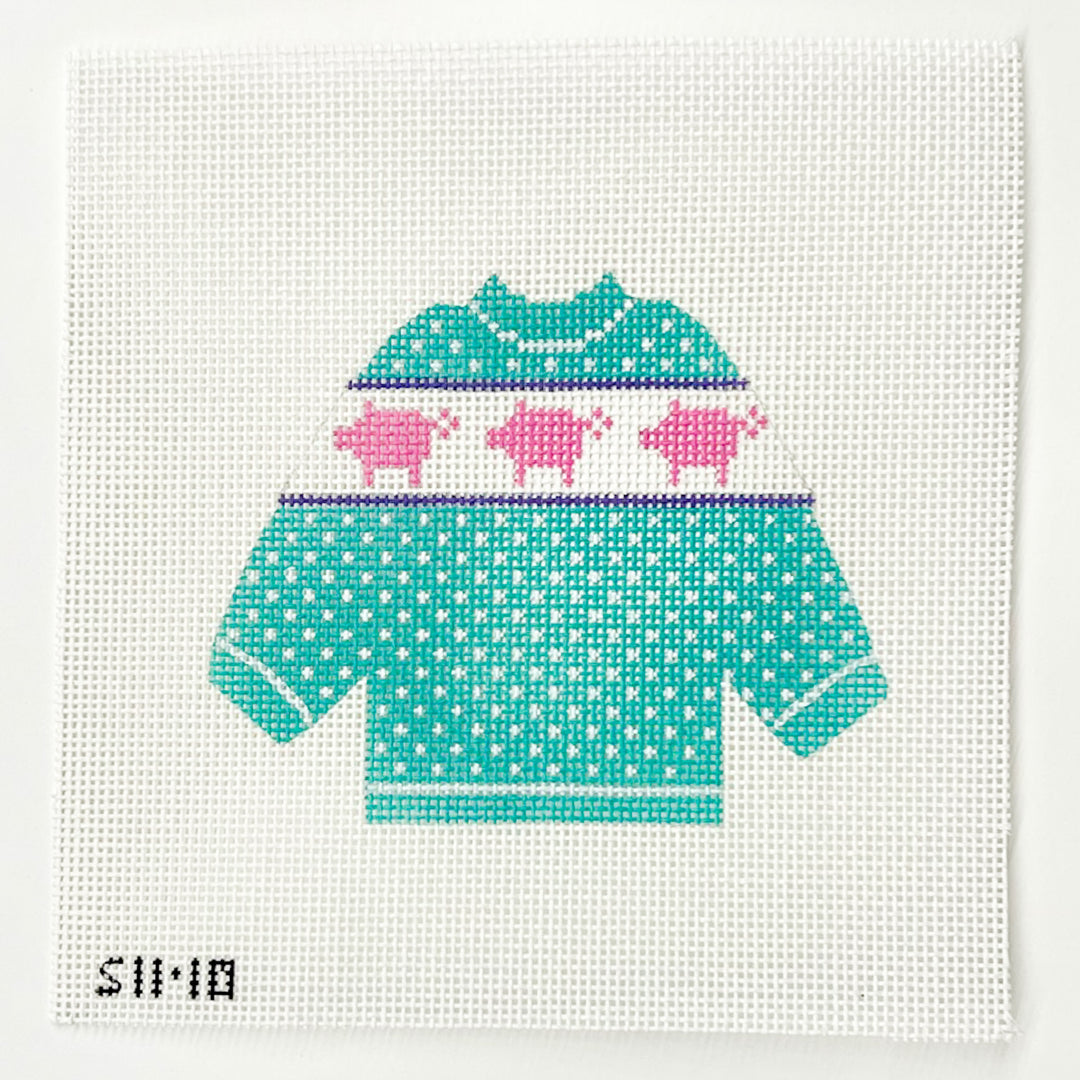 Pink Pigs Pullover August Trunk Show-Needlepoint Canvas-KCN Designers-The Pepper Pot Barrington, IL