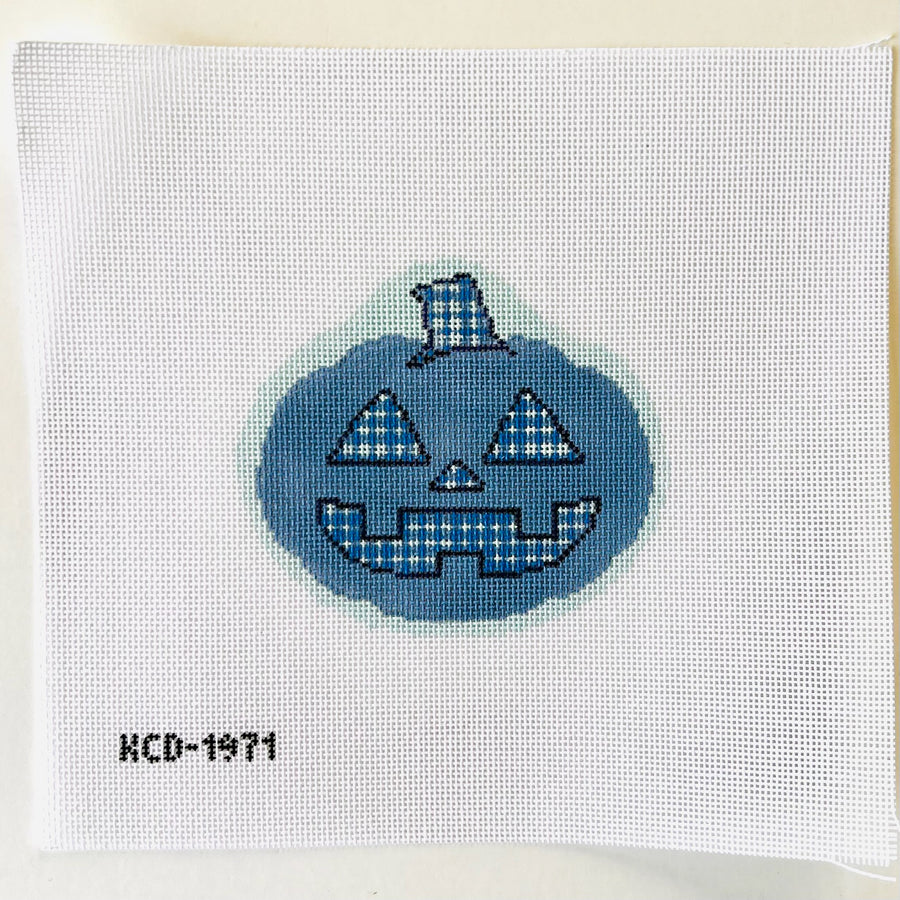 Plaid Pumpkin Ornament (Blue) August Trunk Show-Needlepoint Canvas-KCN Designers-The Pepper Pot Barrington, IL
