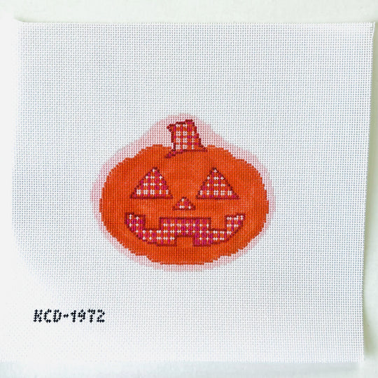 Plaid Pumpkin Ornament (Pink) August Trunk Show-Needlepoint Canvas-KCN Designers-The Pepper Pot Barrington, IL