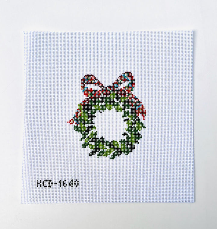 Plaid Wreath August Trunk Show-Needlepoint Canvas-KCN Designers-The Pepper Pot Barrington, IL