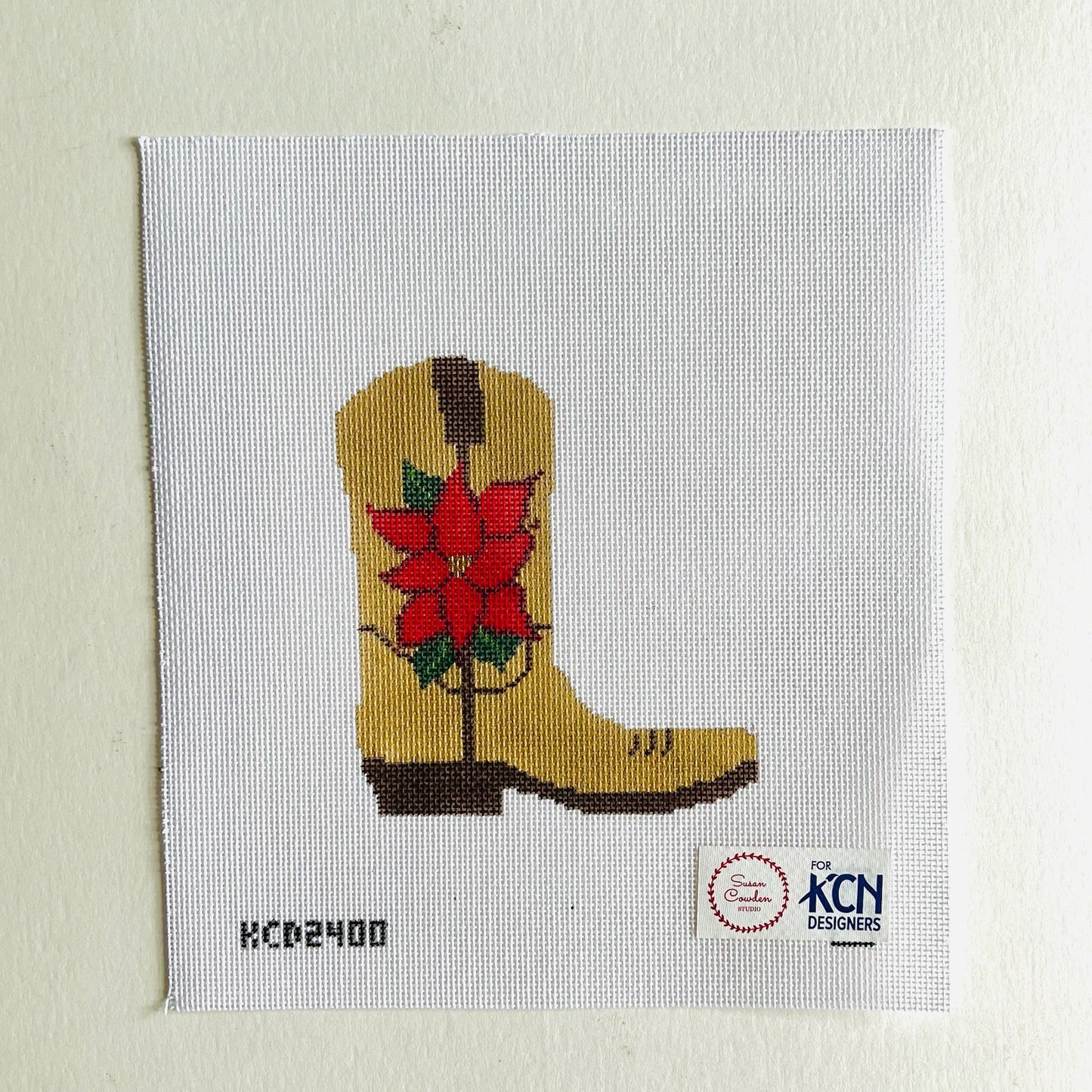 Poinsettia Cowboy Boot August Trunk Show-Needlepoint Canvas-KCN Designers-The Pepper Pot Barrington, IL