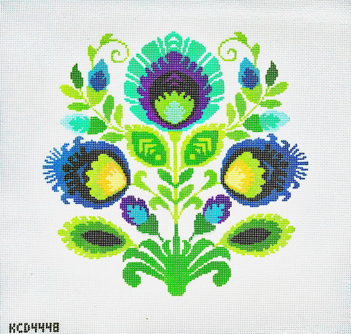Polish Folk Design - Teal Flower August Trunk Show-Needlepoint Canvas-KCN Designers-The Pepper Pot Barrington, IL