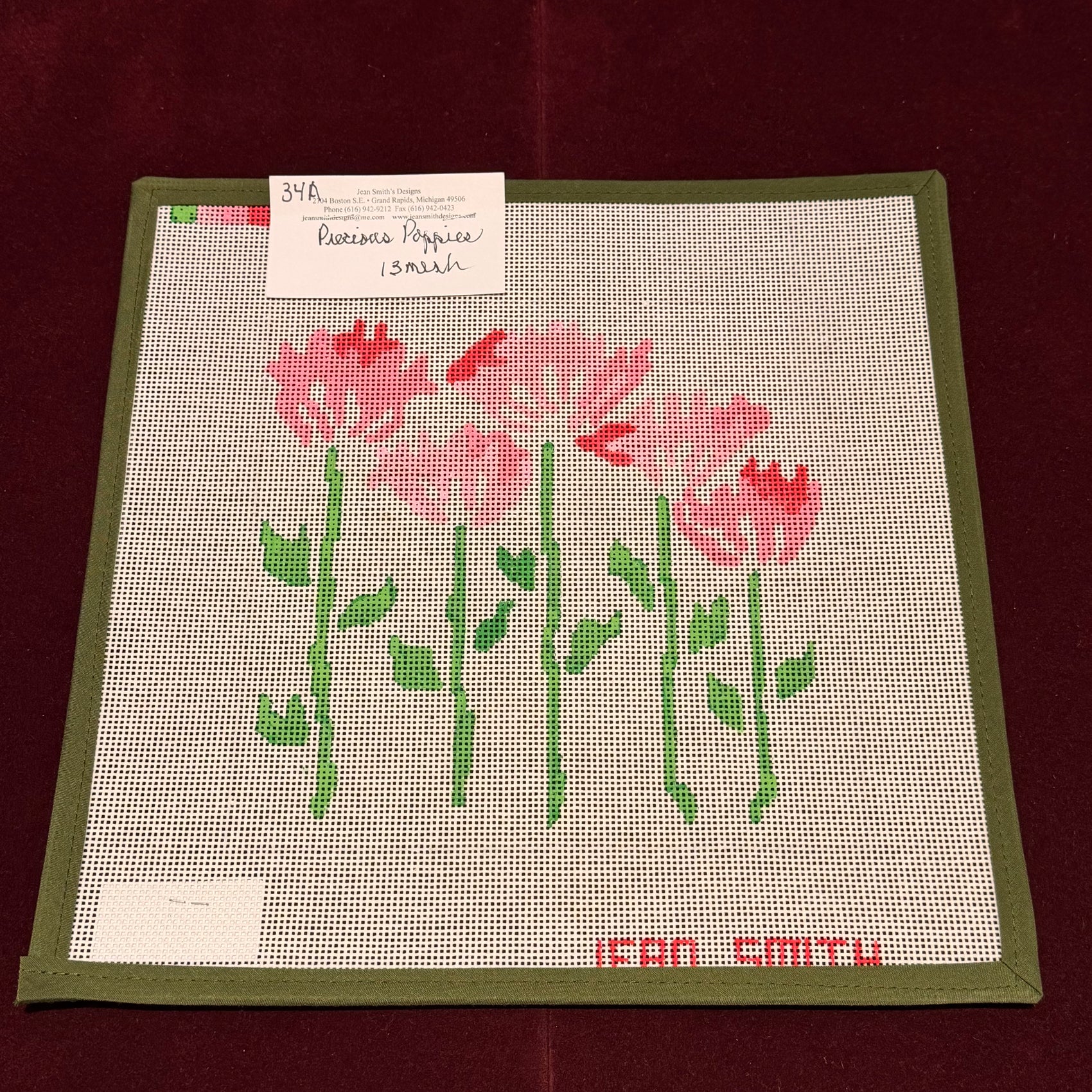 Precious Poppies-Needlepoint Canvas-Jean Smith-The Pepper Pot Barrington, IL