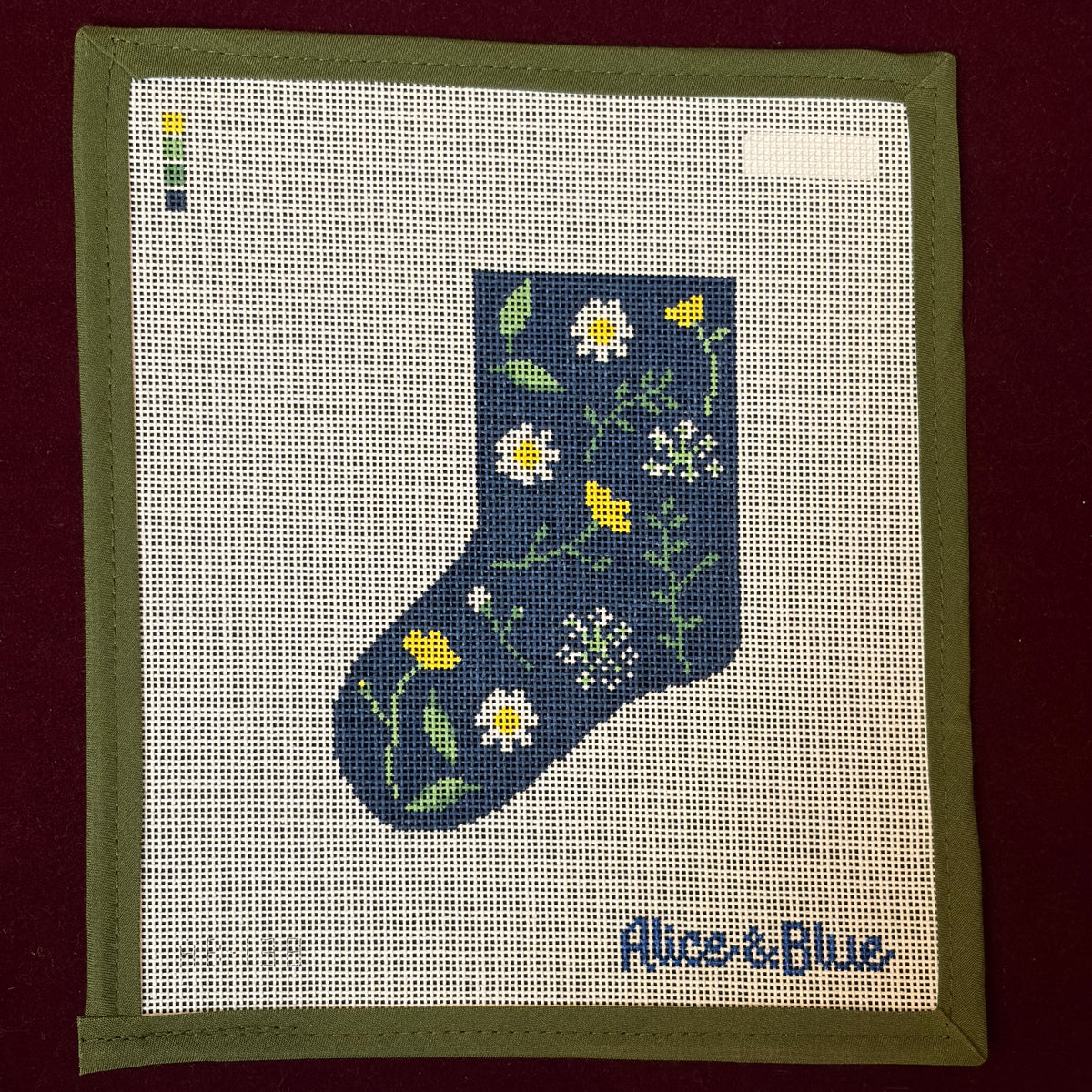 Pressed Floral Mini Stocking-Needlepoint Canvas-Alice & Blue-The Pepper Pot Barrington, IL