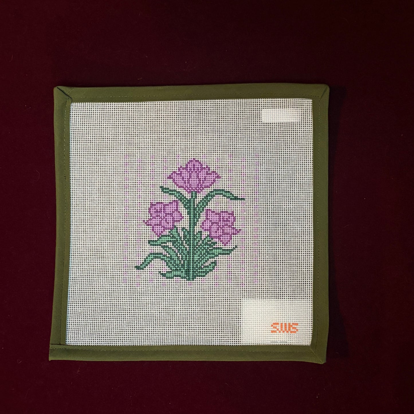 Purple Block Print Flower-Canvas-Stitching with Stacey-The Pepper Pot