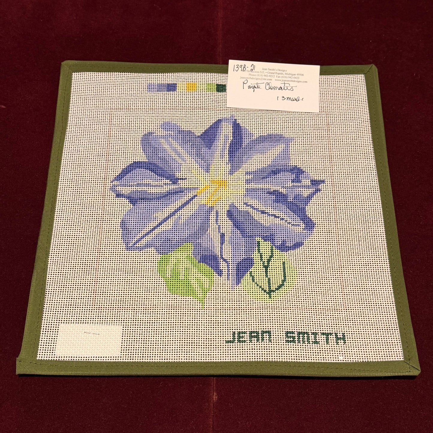 Purple Clematis-Needlepoint Canvas-Jean Smith-The Pepper Pot Barrington, IL