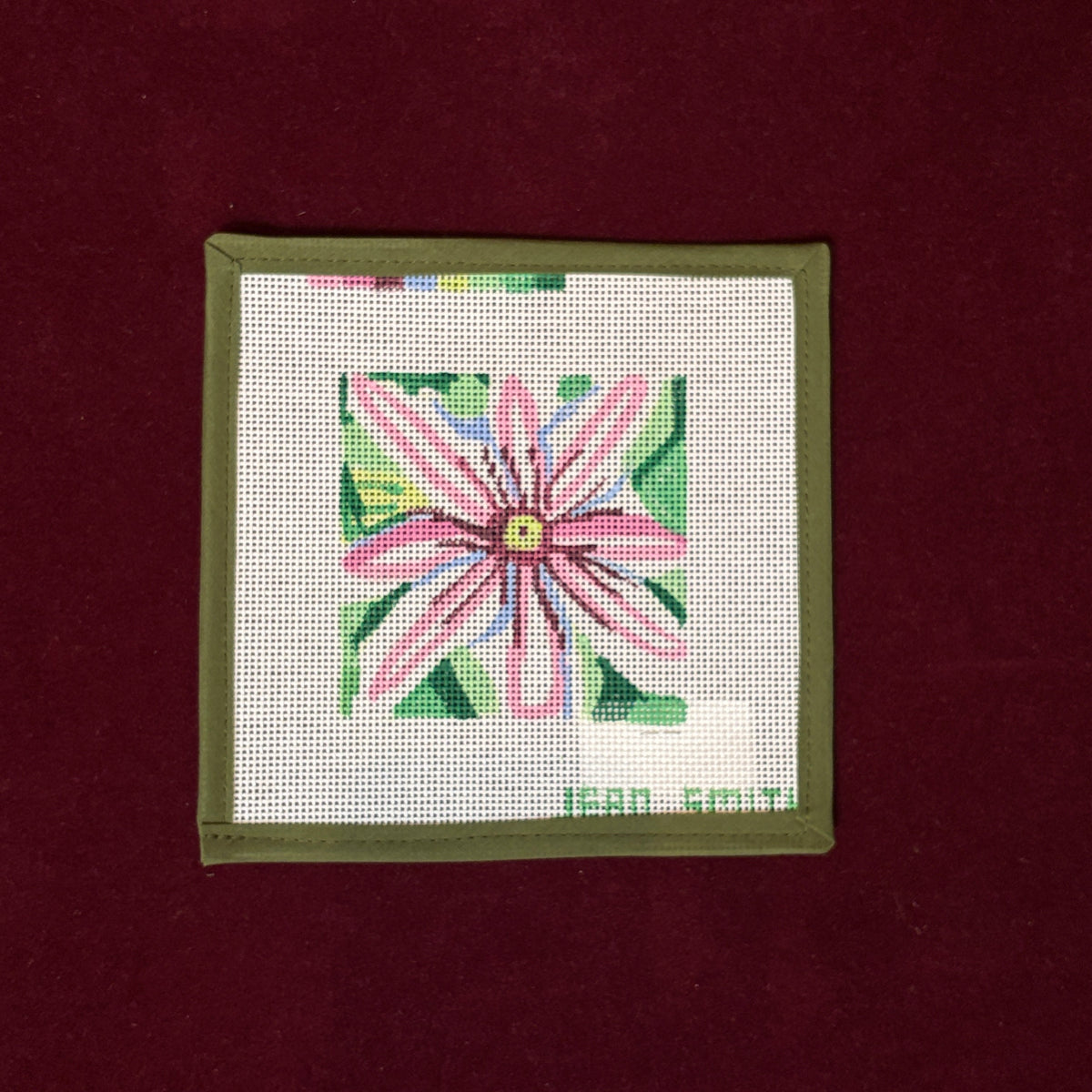 Purple Clematis Coaster-Needlepoint Canvas-Jean Smith-The Pepper Pot Barrington, IL