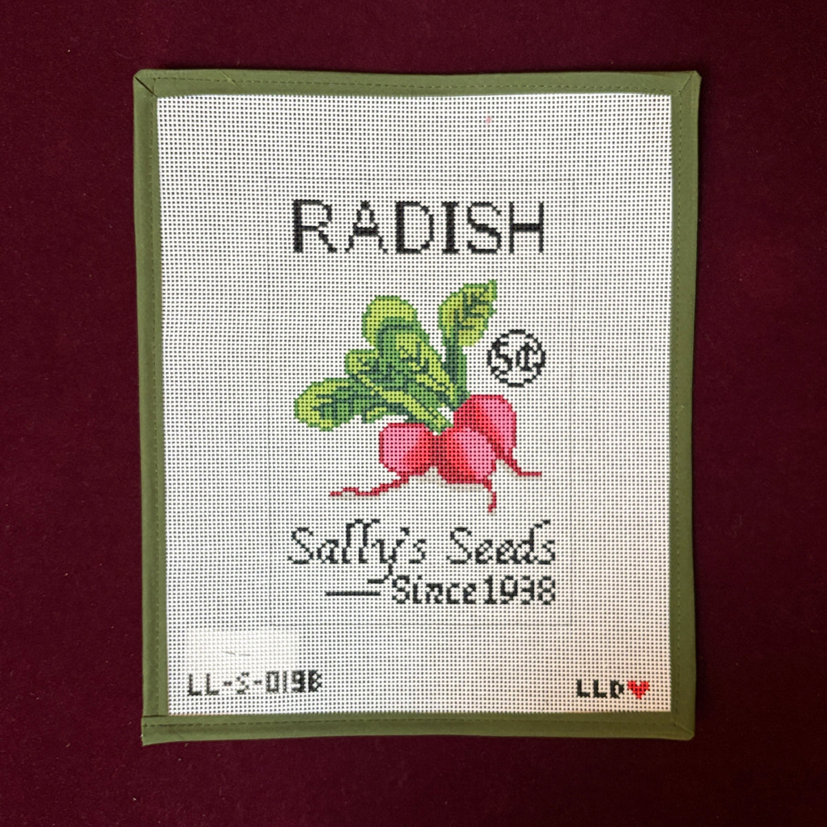 Radish Seed Packet (13 Mesh)-Needlepoint Canvas-Laura Love Designs-The Pepper Pot Barrington, IL