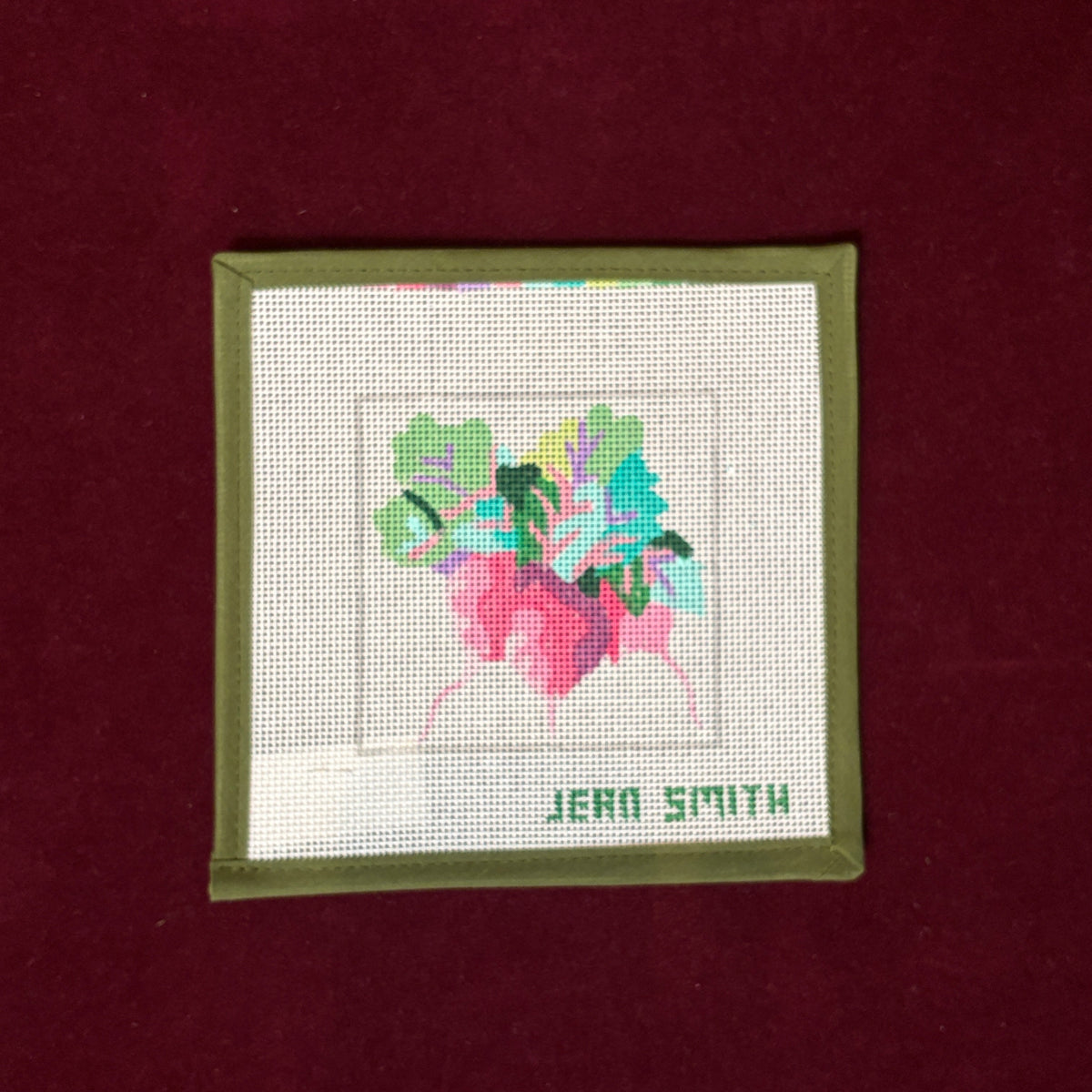 Radishes Coaster-Needlepoint Canvas-Jean Smith-The Pepper Pot Barrington, IL
