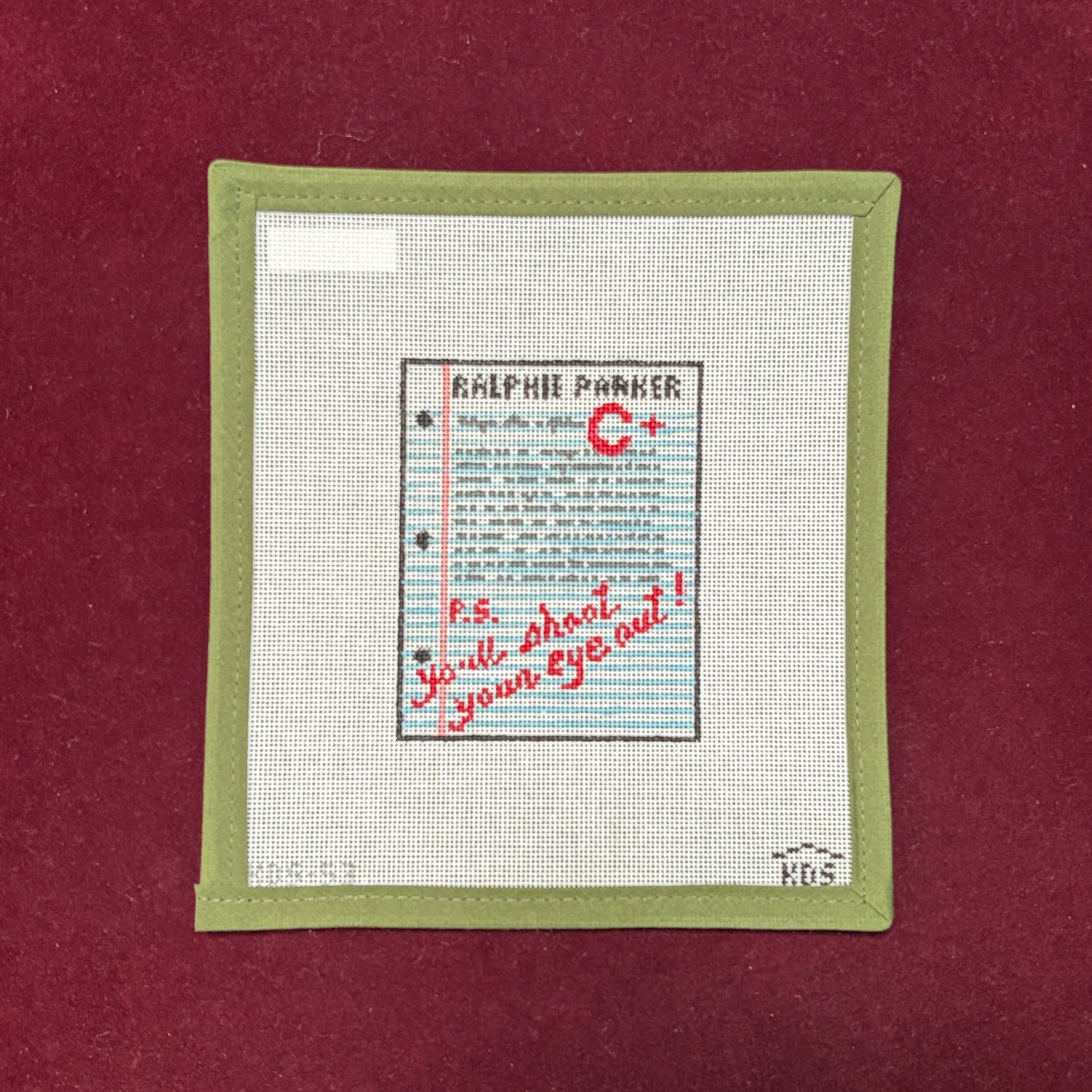 Ralphie's Essay-Needlepoint Canvas-The Gingham Stitchery-The Pepper Pot Barrington, IL