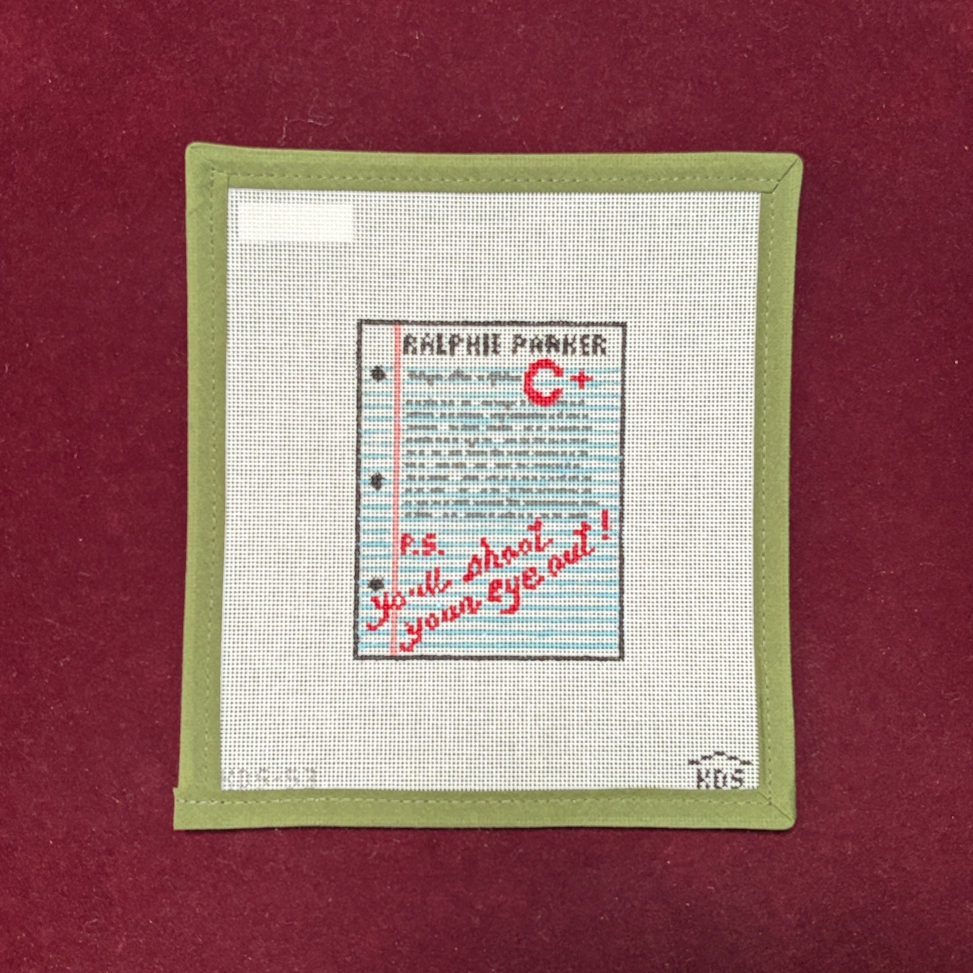 Ralphie's Essay-Needlepoint Canvas-The Gingham Stitchery-The Pepper Pot Barrington, IL