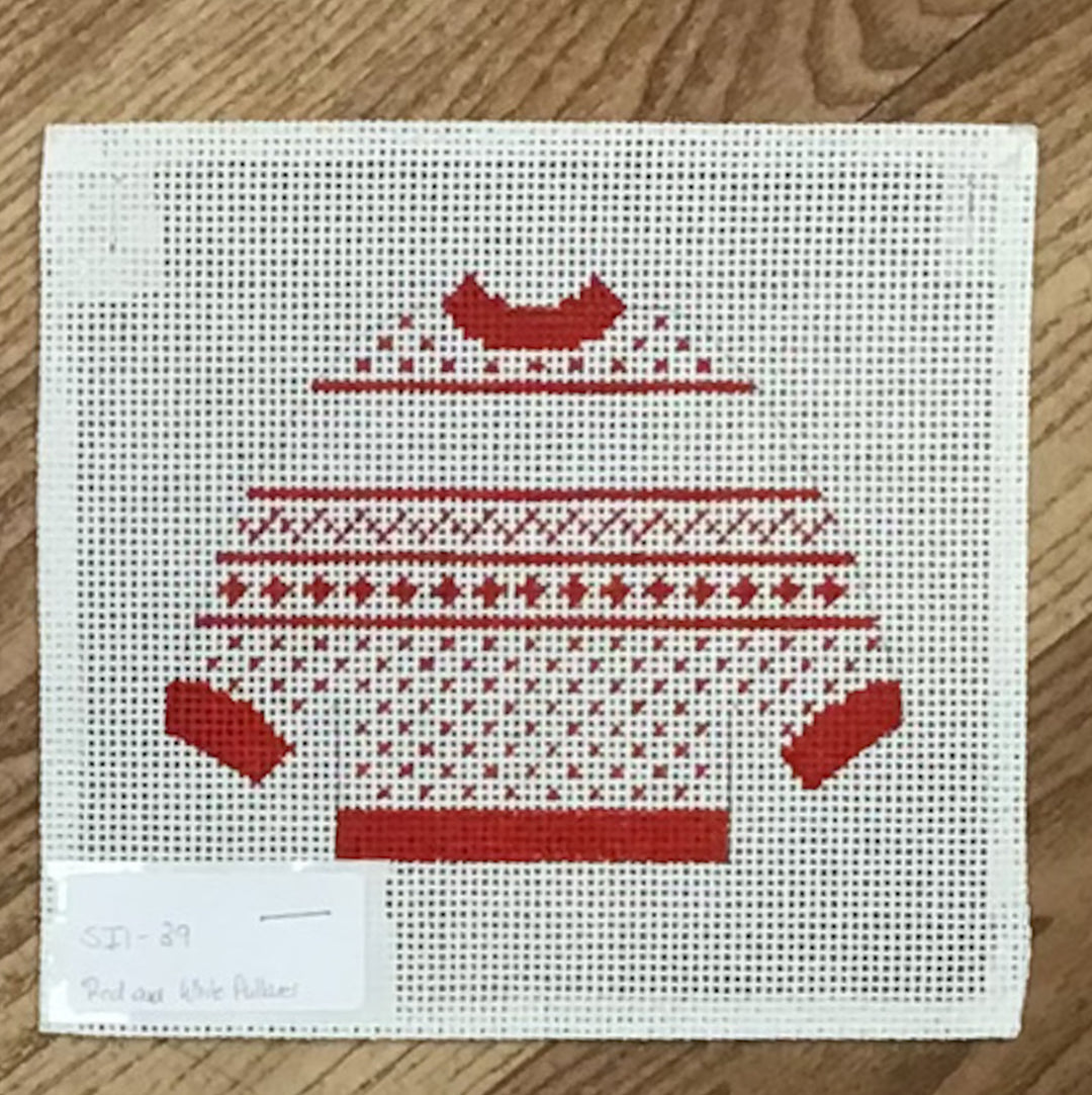 Red and White Personalized Pullover August Trunk Show-Needlepoint Canvas-KCN Designers-The Pepper Pot Barrington, IL